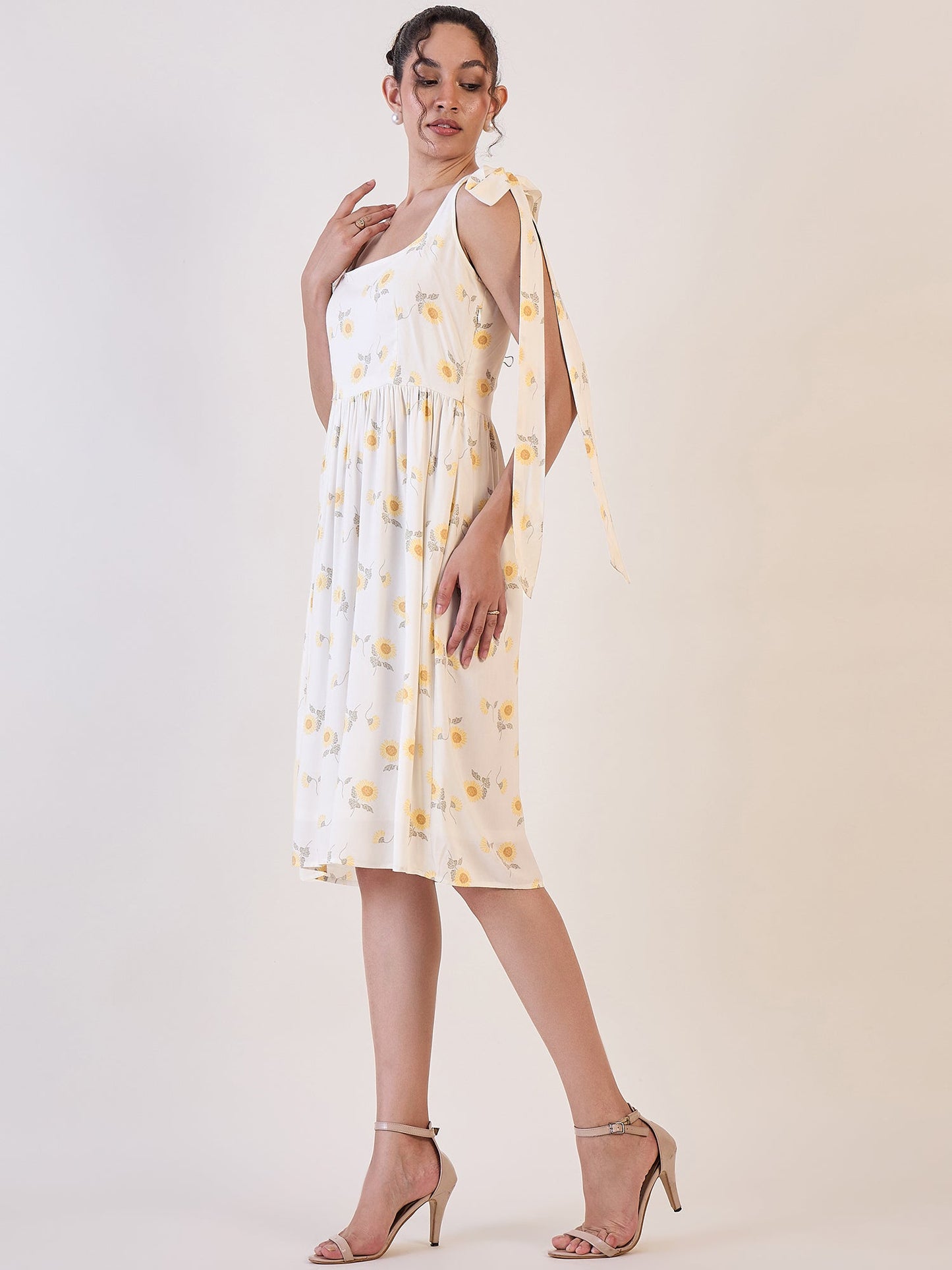 PowerSutra White Floral Skater Dress