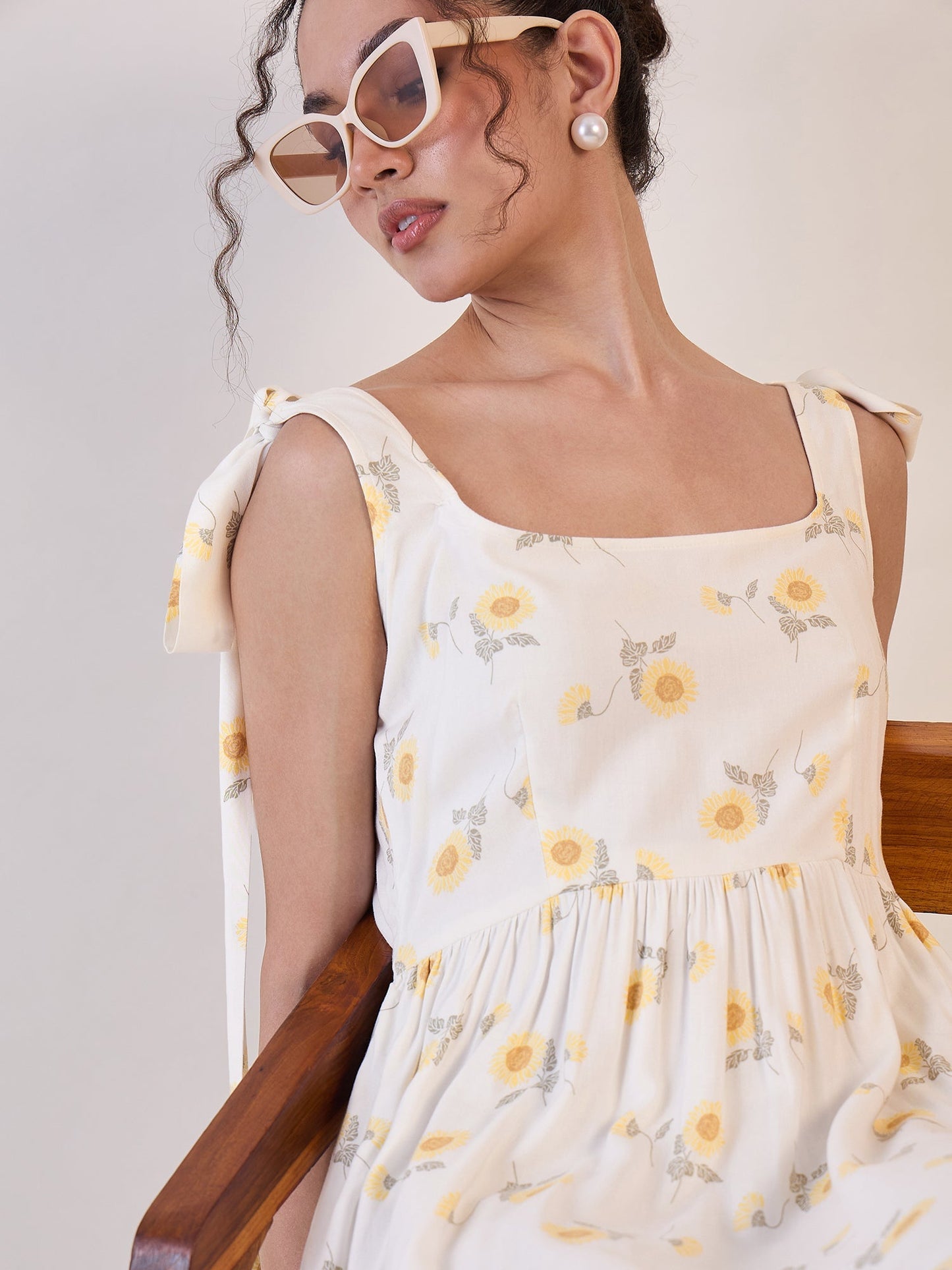 PowerSutra White Floral Skater Dress