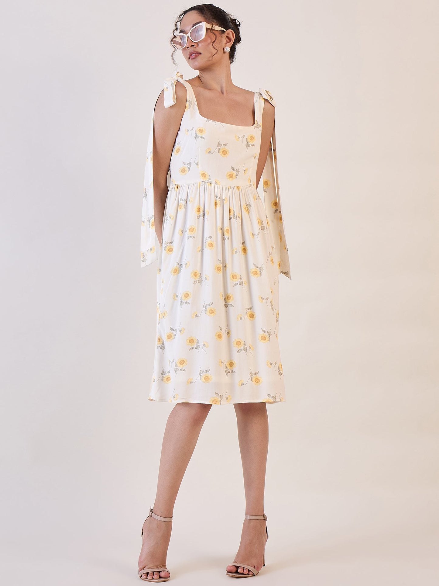 PowerSutra White Floral Skater Dress