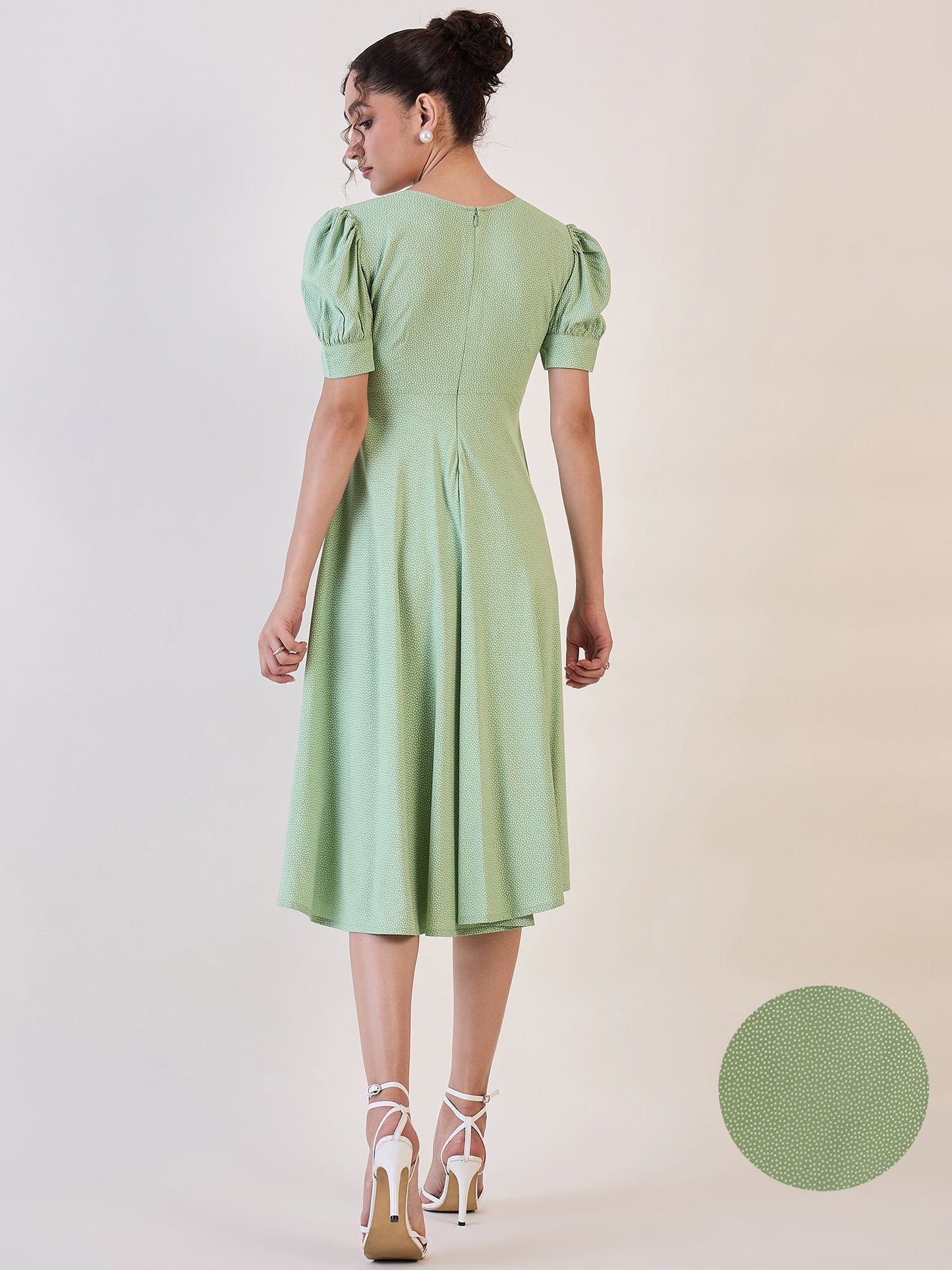 PowerSutra Olive Dotted Fit & Flare Dress