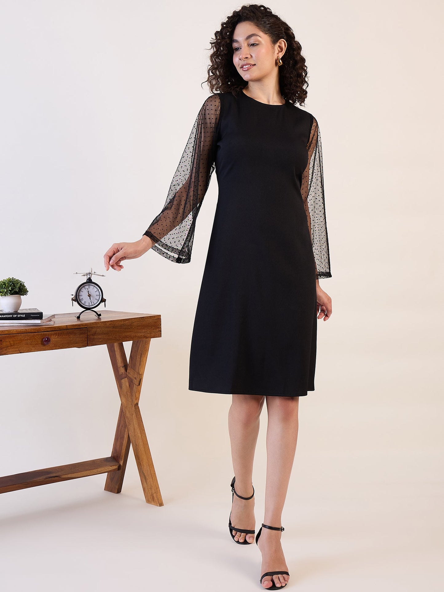 PowerSutra Black Sheer Sleeve A - Line Dress