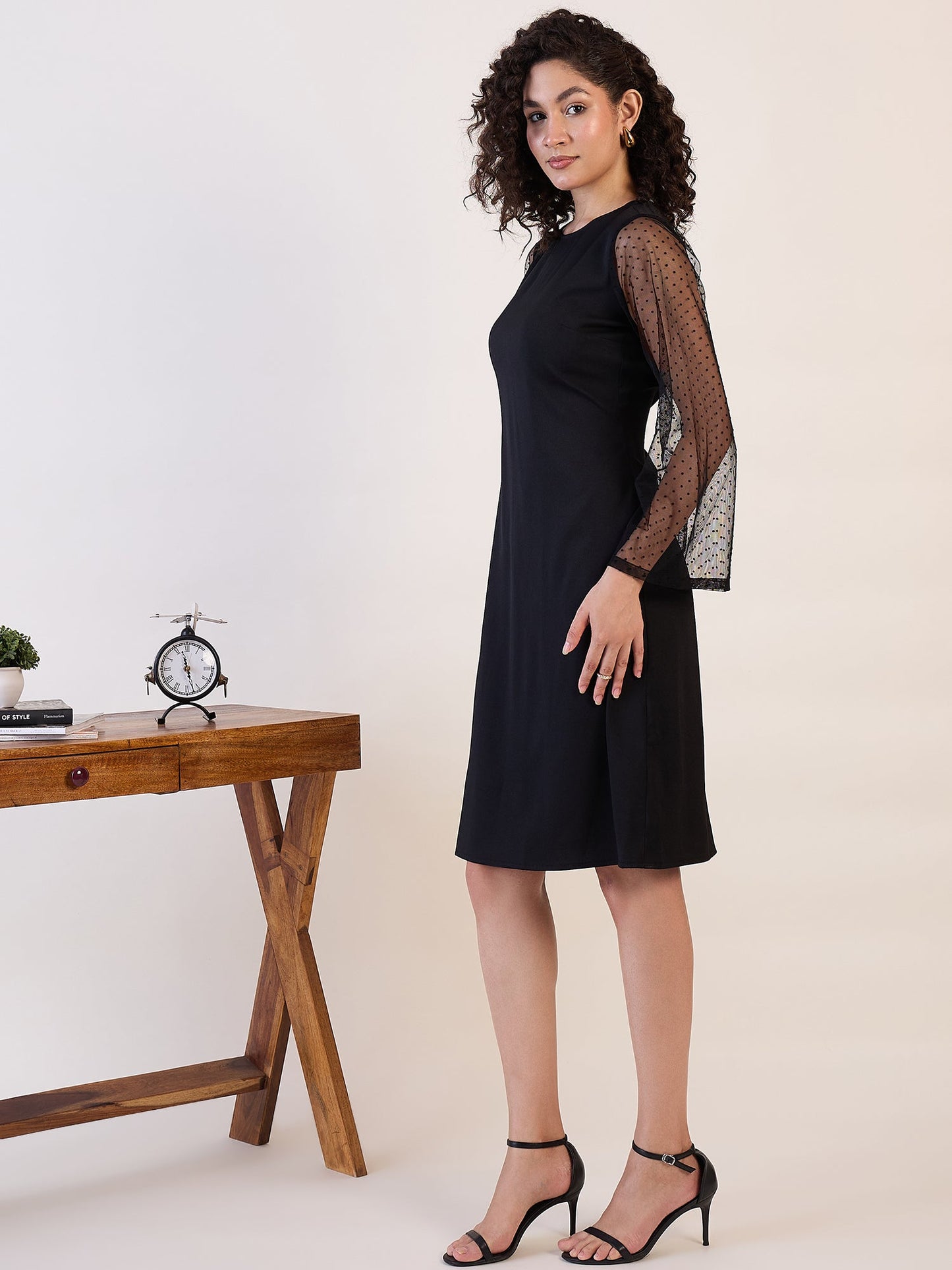 PowerSutra Black Sheer Sleeve A - Line Dress