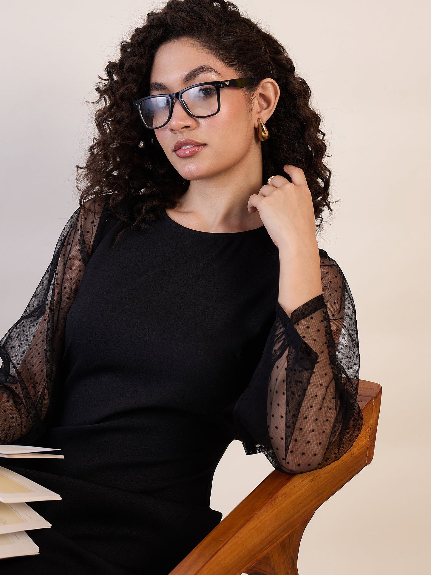 PowerSutra Black Sheer Sleeve A - Line Dress