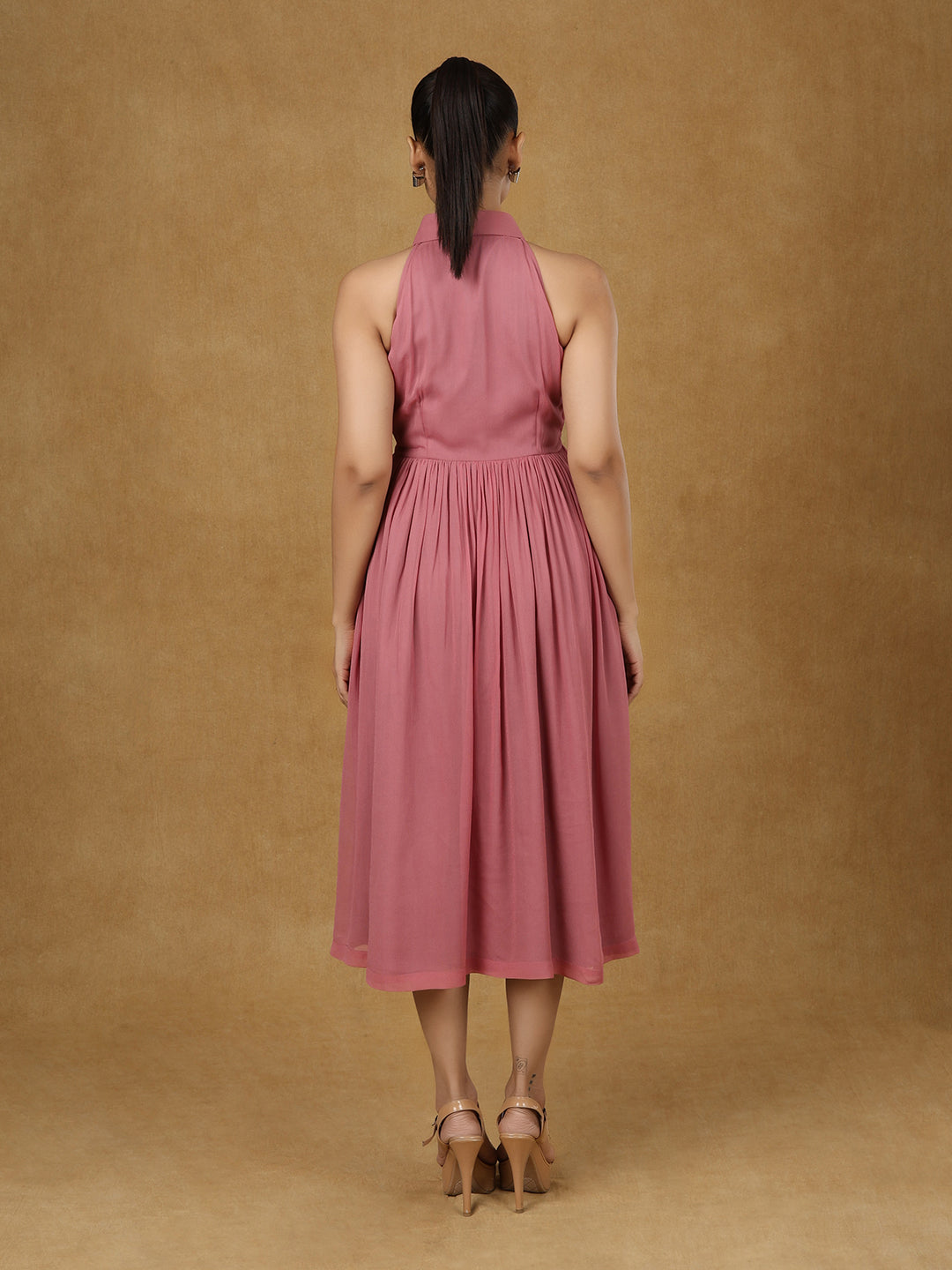 PowerSutra Pink Collar Halter Neck Dress