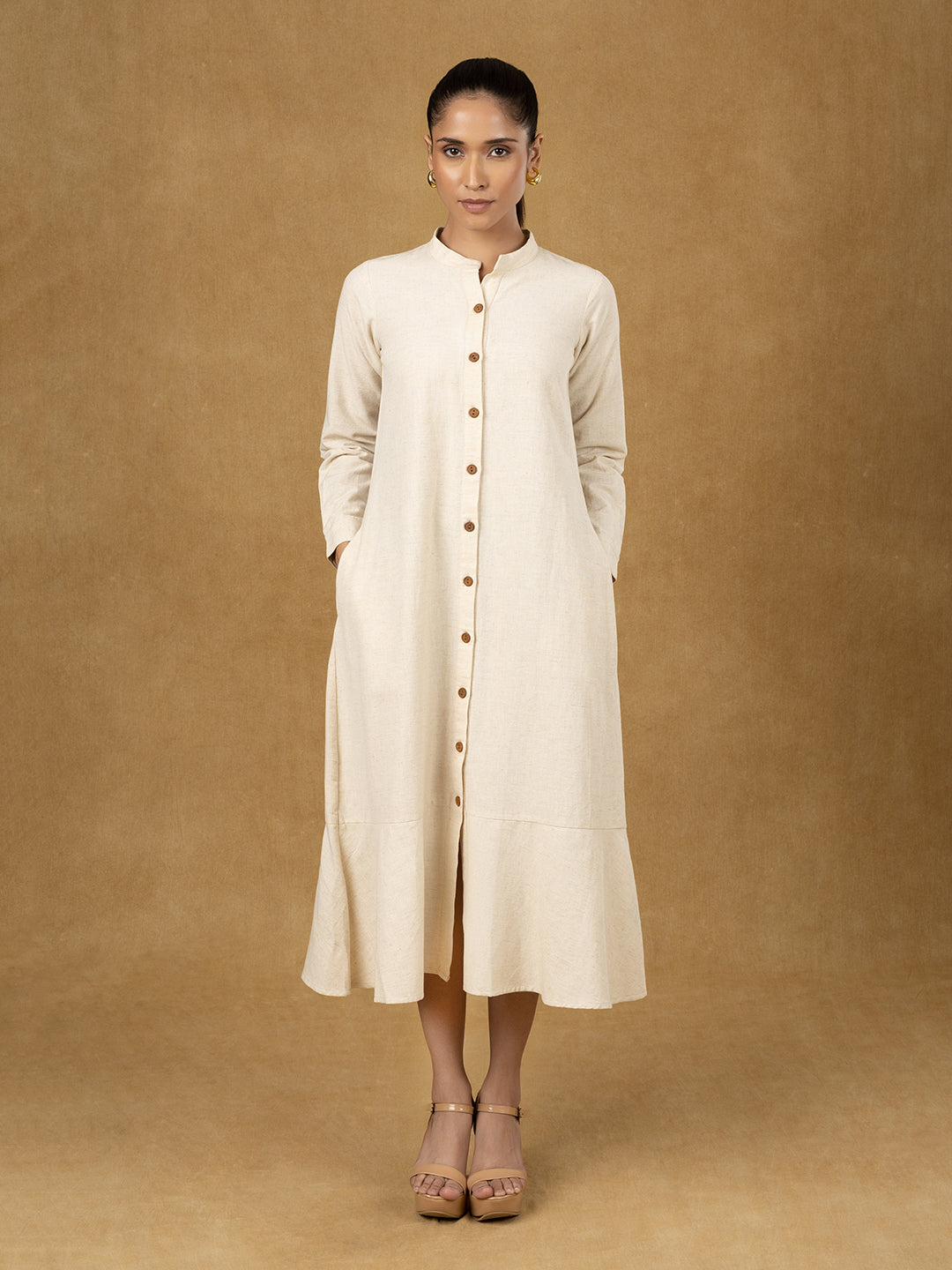 PowerSutra Off White Solid Full Sleeve Shirt Dress