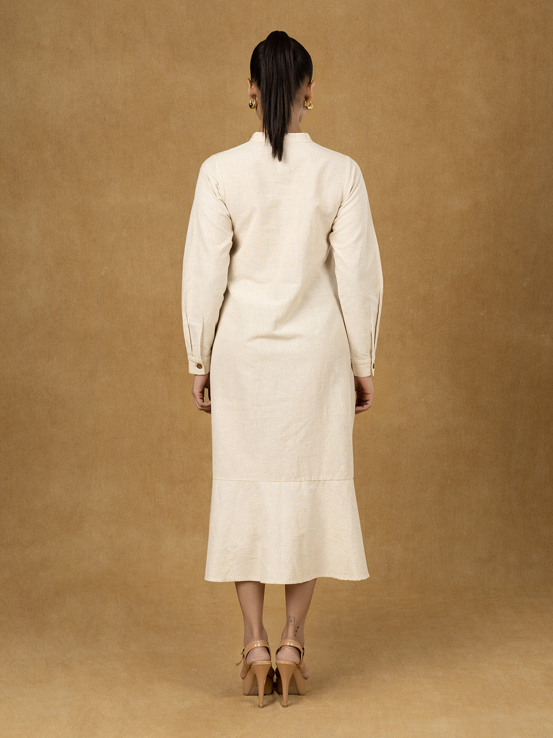 PowerSutra Off White Solid Full Sleeve Shirt Dress