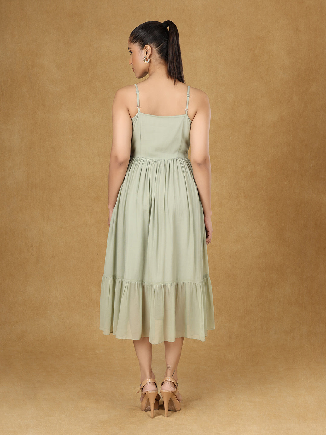 PowerSutra Olive Solid Strappy Dress