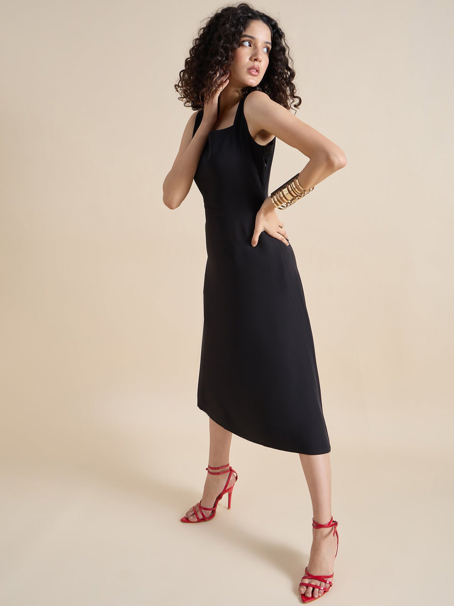 PowerSutra Classic square-neck sleeveless fit & flare midi dress In Stretch Fabric