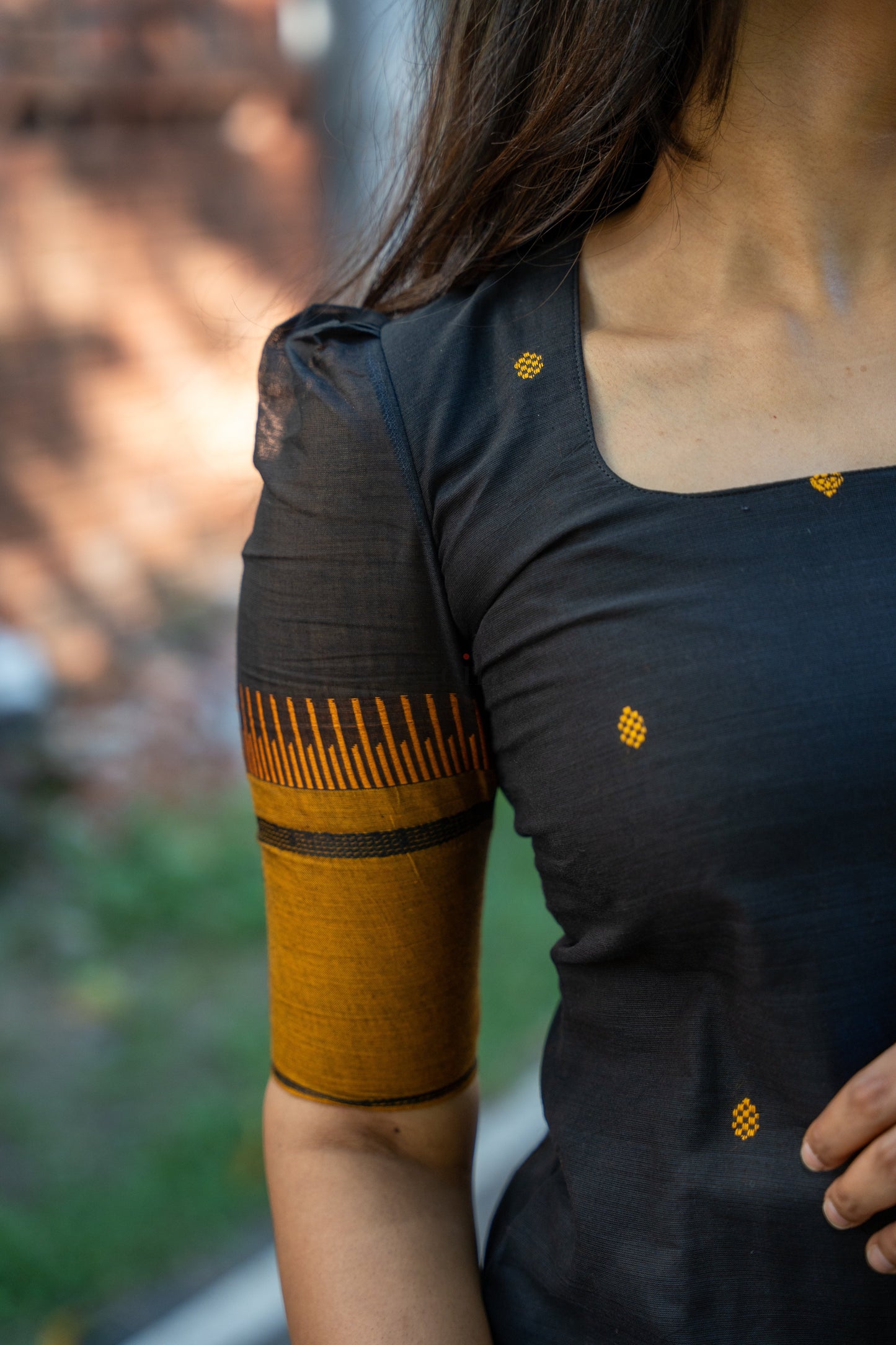 Studio Black With Mustard Pure Kanchi Cotton Top & Dupatta