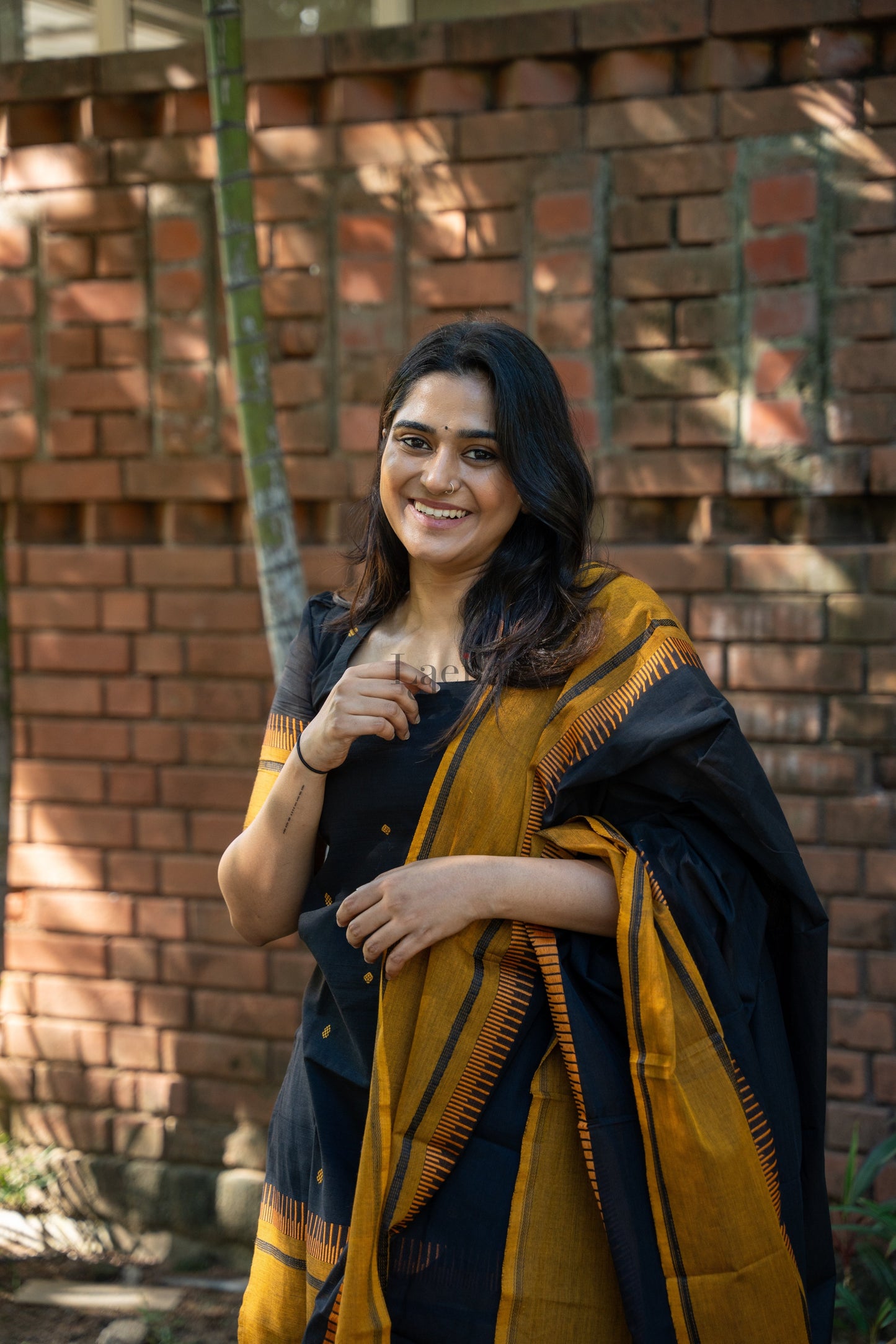 Studio Black With Mustard Pure Kanchi Cotton Top & Dupatta
