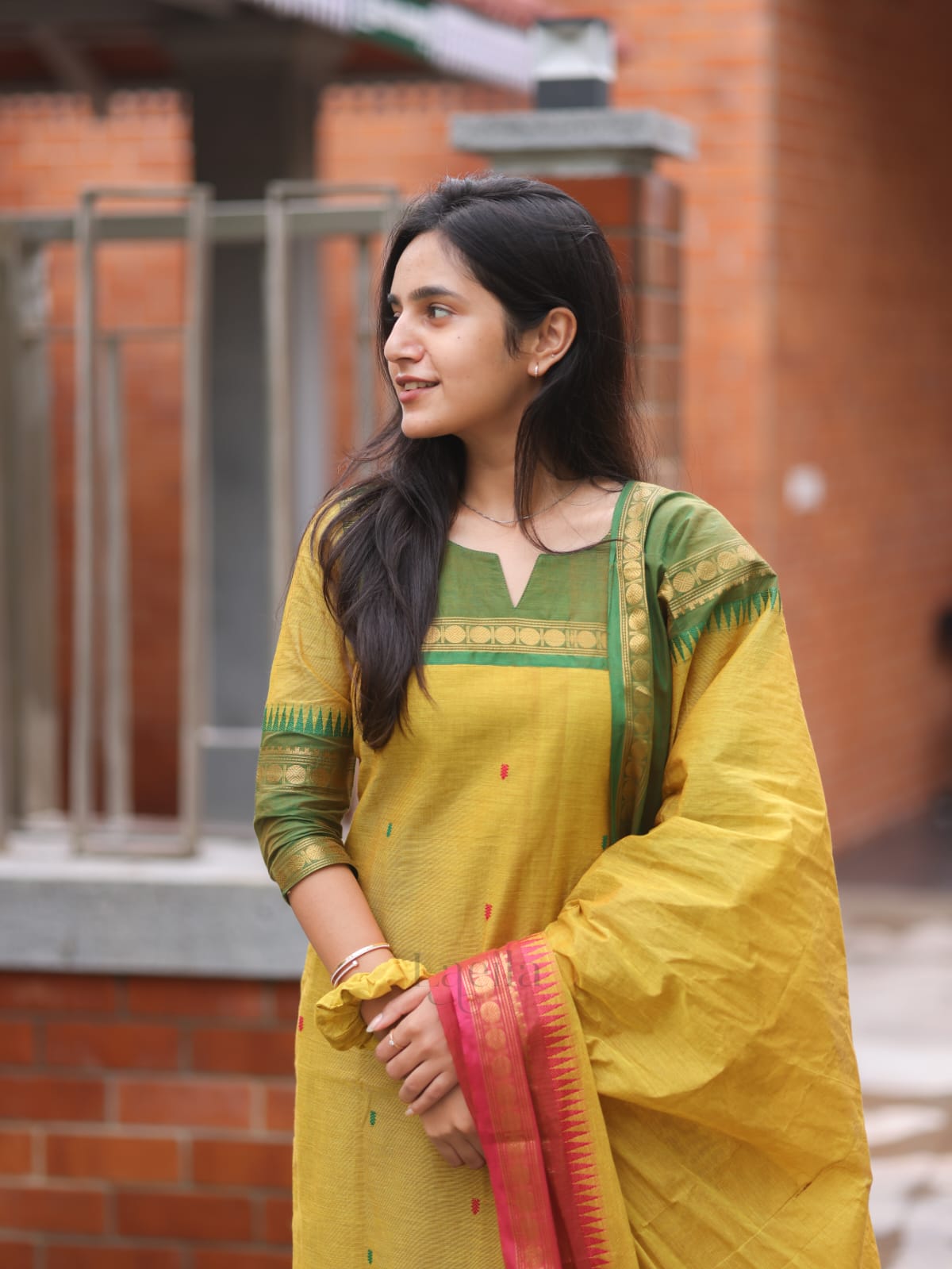 Studio Pear Green Meenakshi - Pure kanchi cotton top and duppata set