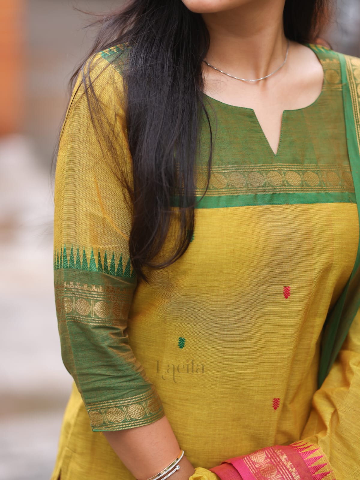 Studio Pear Green Meenakshi - Pure kanchi cotton top and duppata set