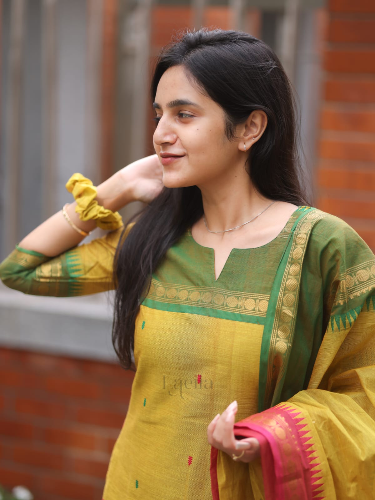 Studio Pear Green Meenakshi - Pure kanchi cotton top and duppata set