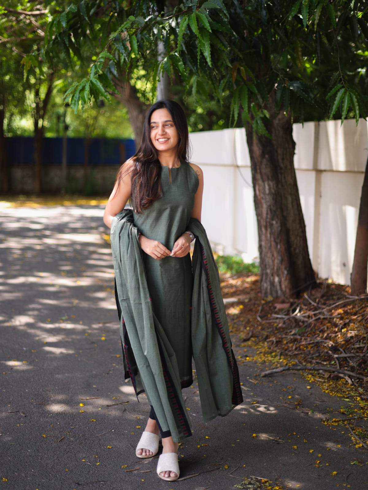 Studio Basil Green kanchi cotton top and duppata