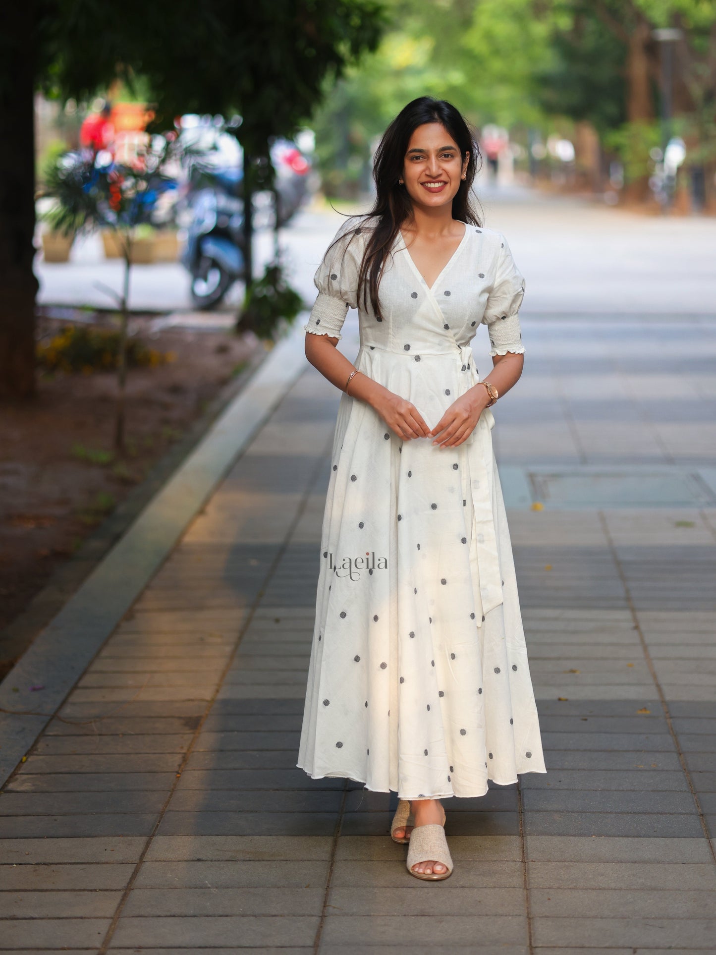 Studio White Polka dots Cotton warp gown