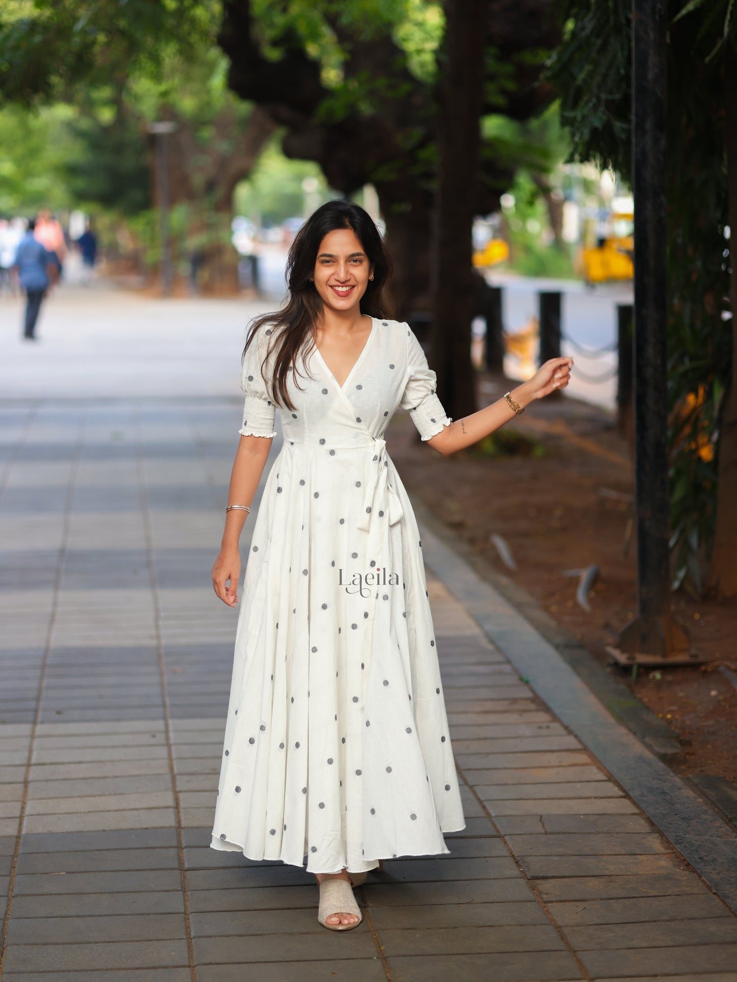 Studio White Polka dots Cotton warp gown