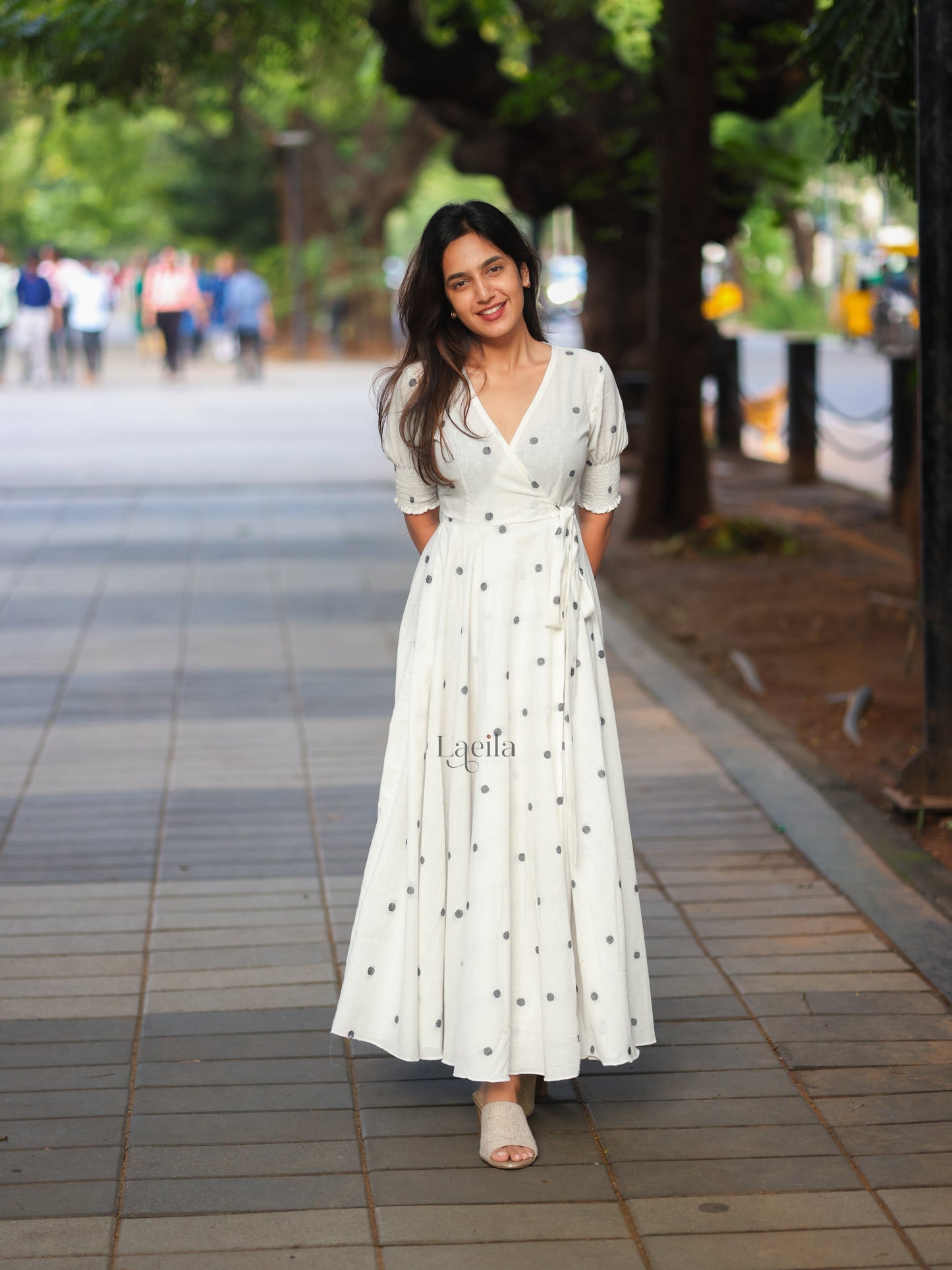Studio White Polka dots Cotton warp gown