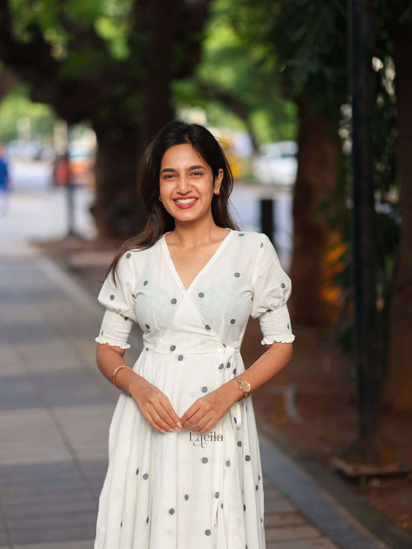 Studio White Polka dots Cotton warp gown