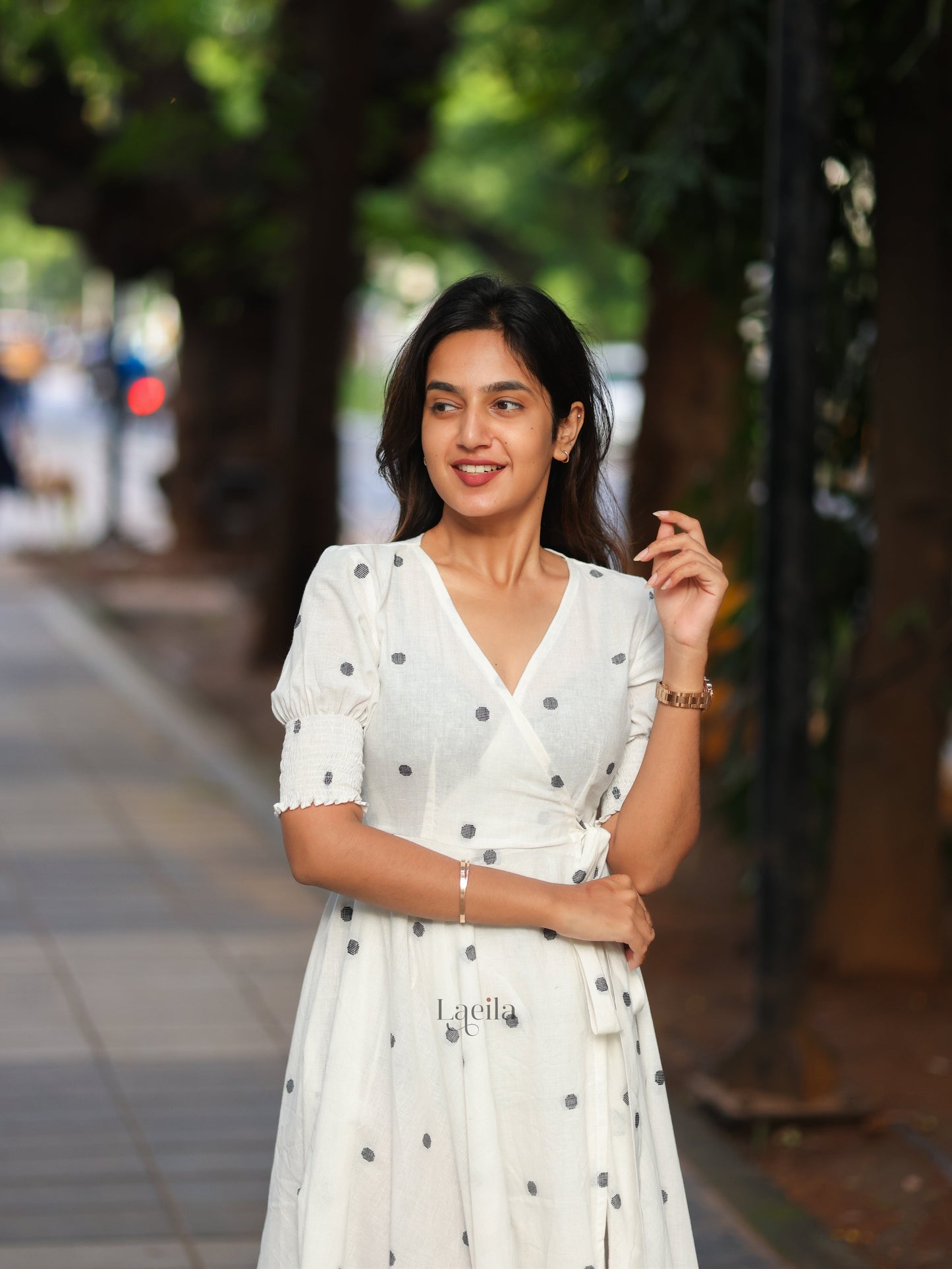 Studio White Polka dots Cotton warp gown