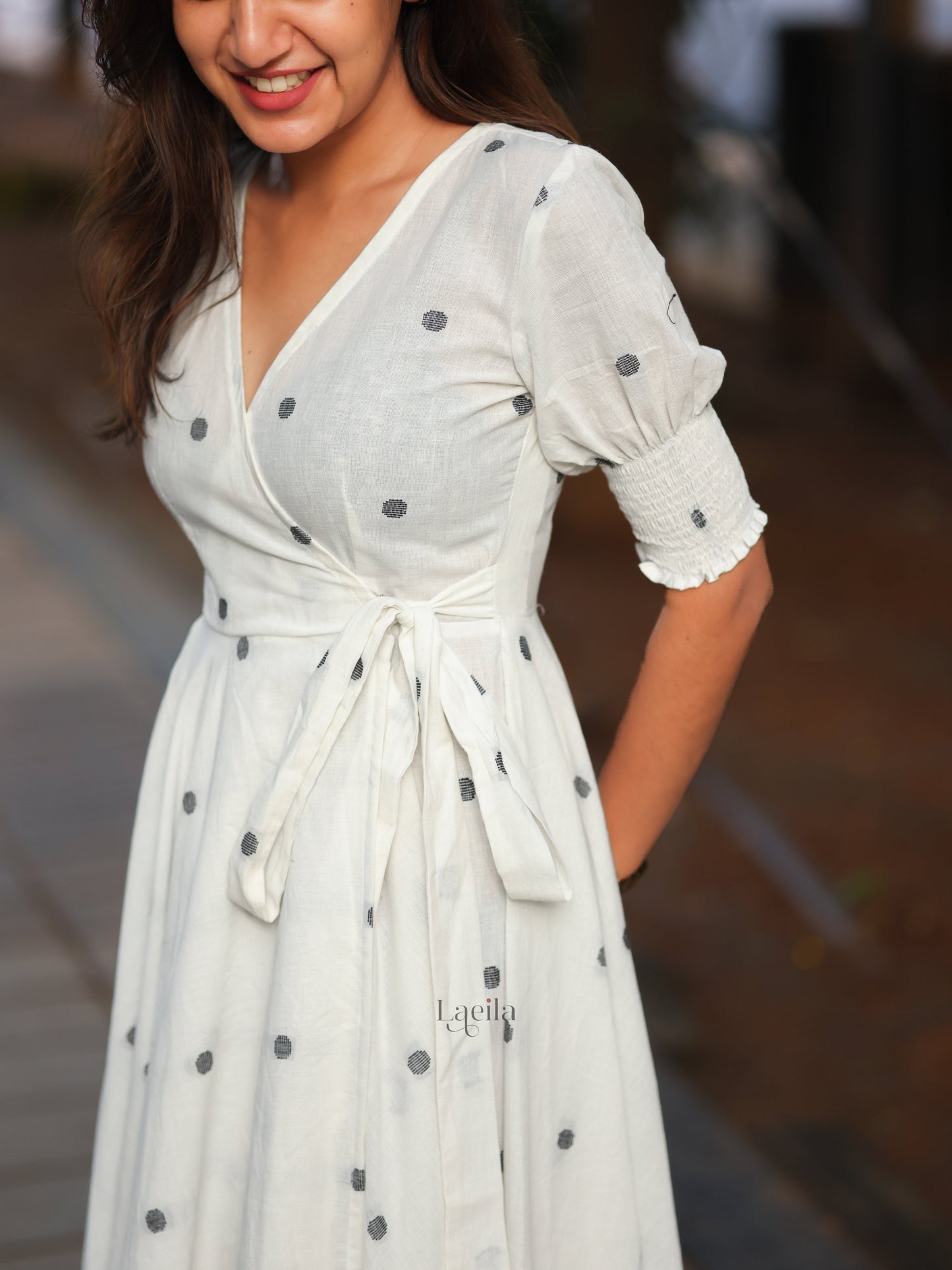 Studio White Polka dots Cotton warp gown