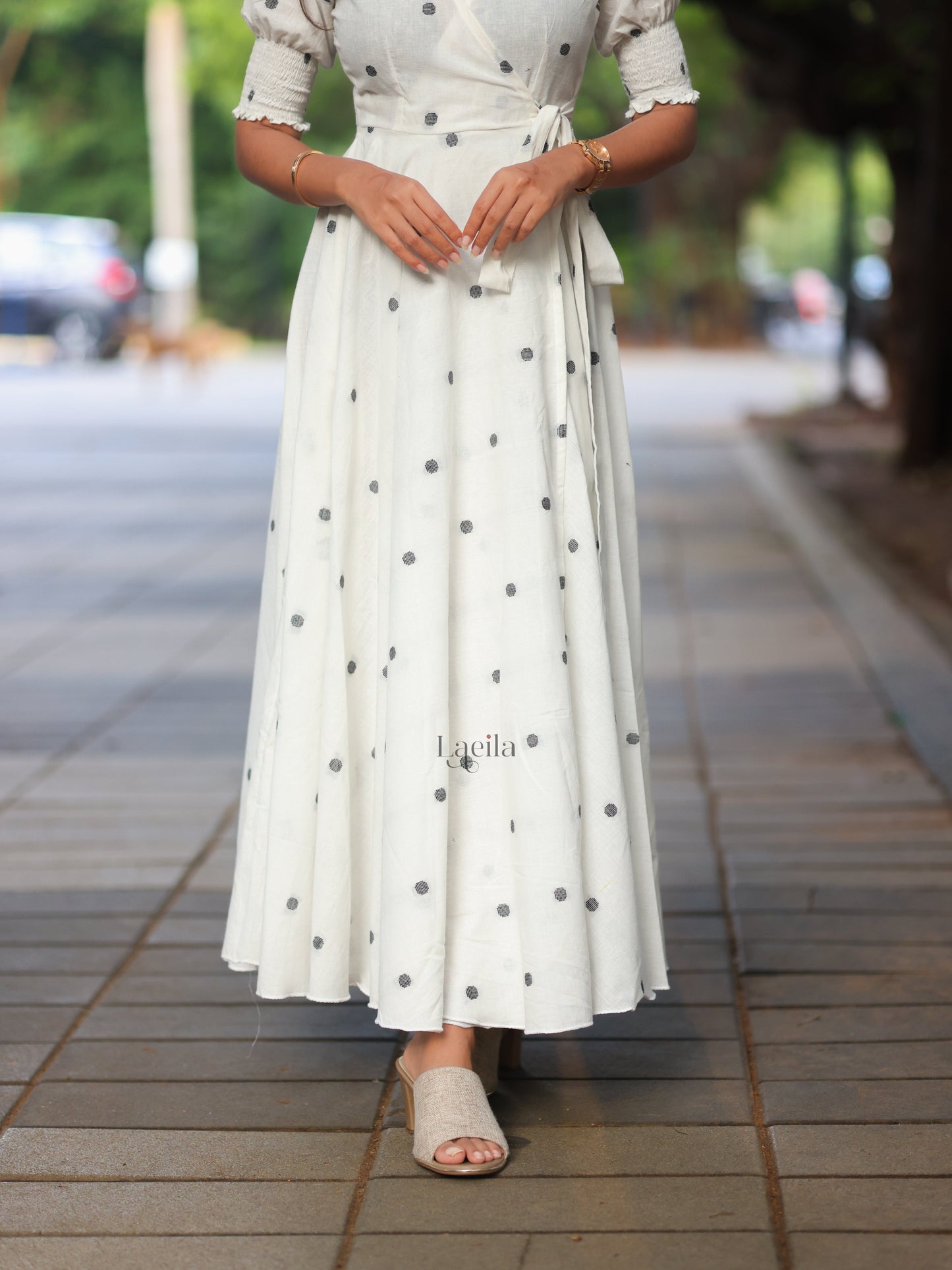 Studio White Polka dots Cotton warp gown