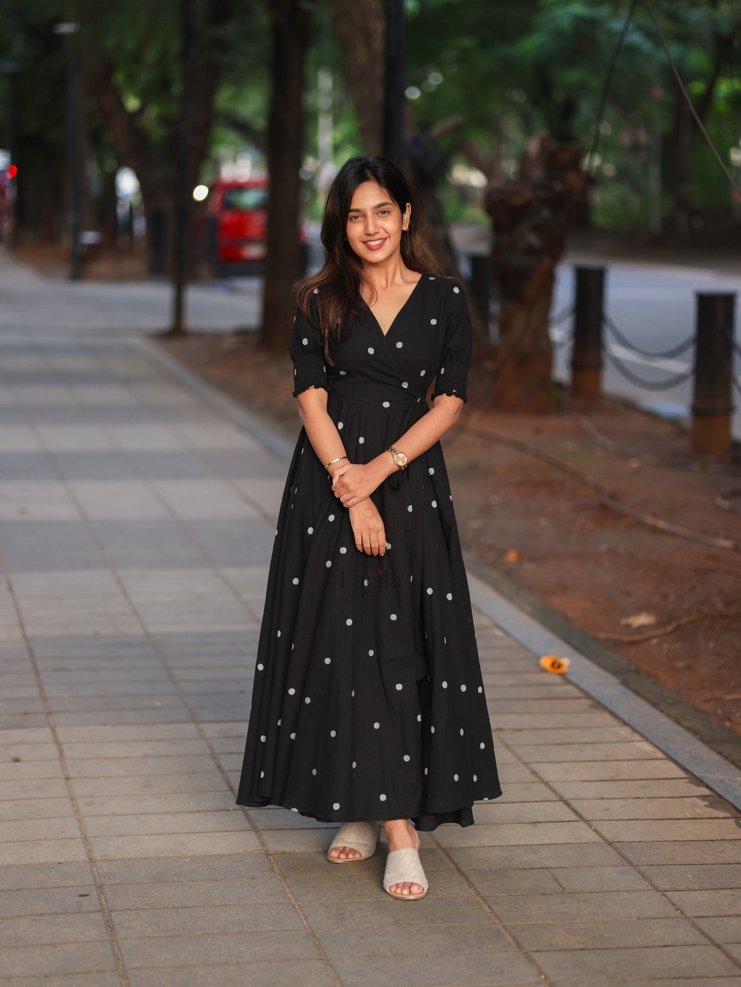 Studio Black Polka dots Cotton warp dress