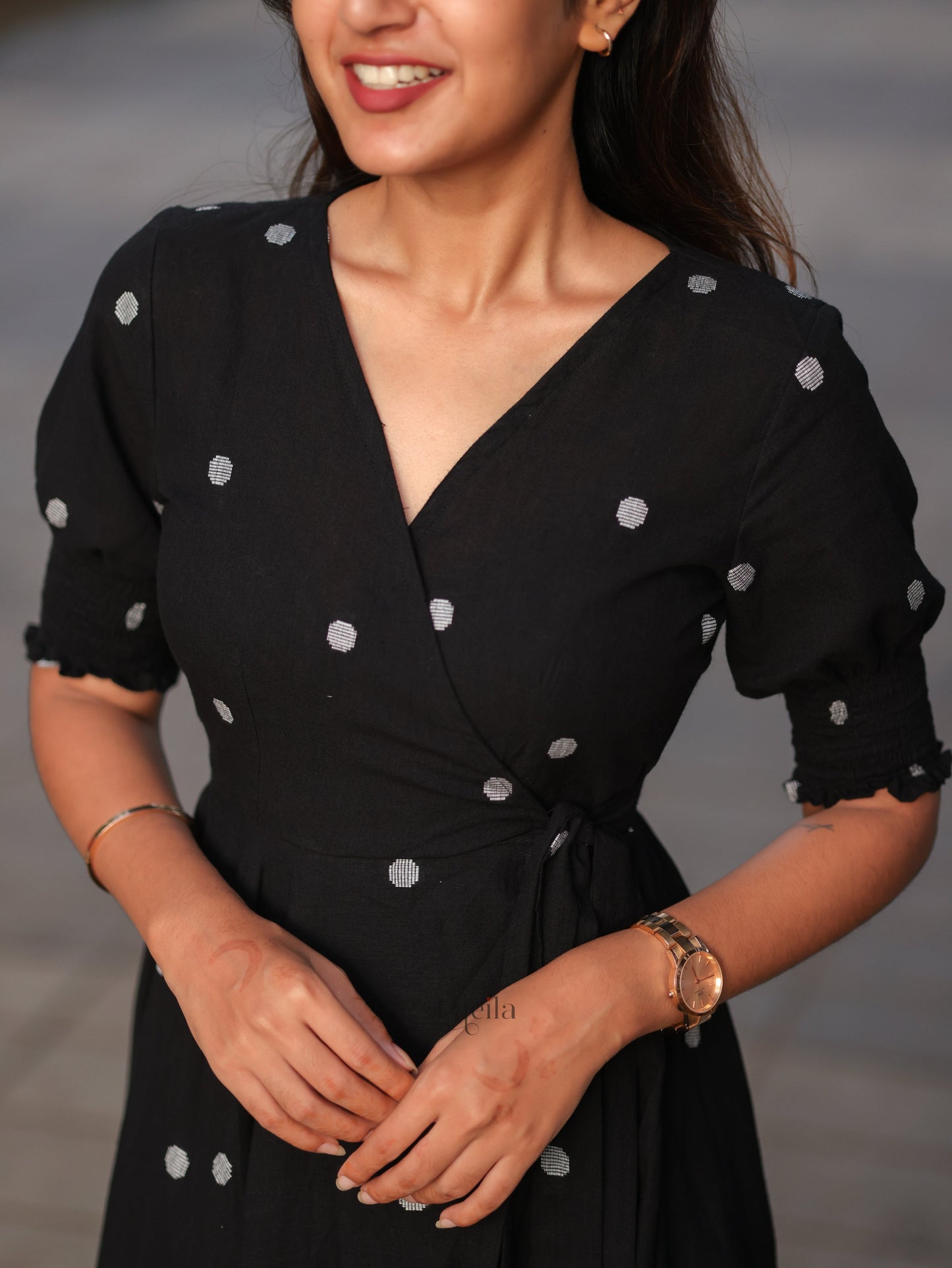 Studio Black Polka dots Cotton warp dress