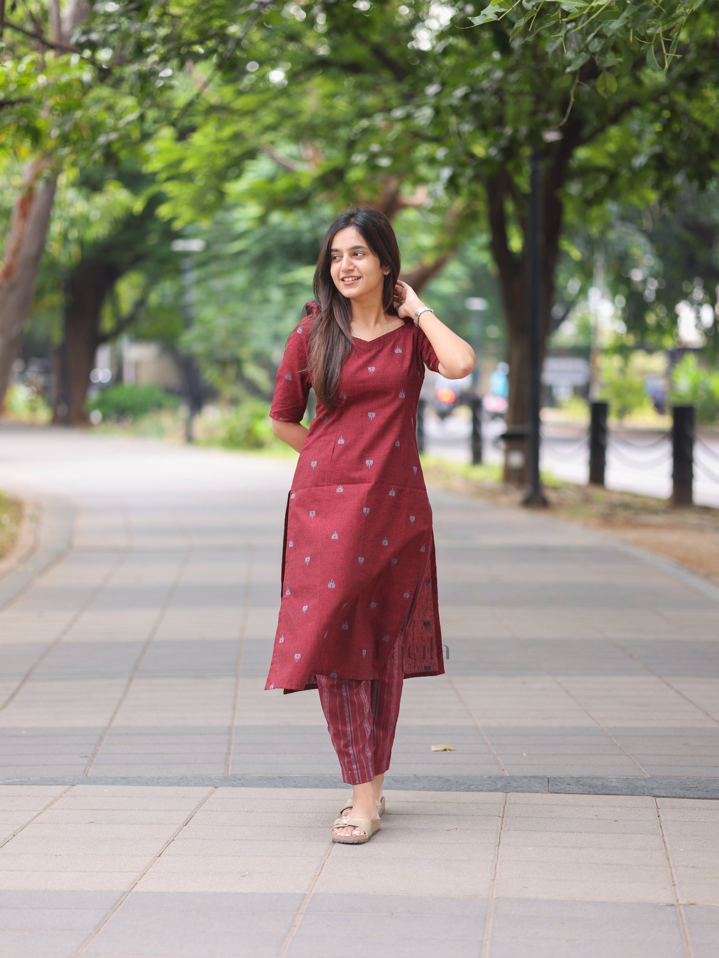 Studio Maroon cotton Top & Bottom Set