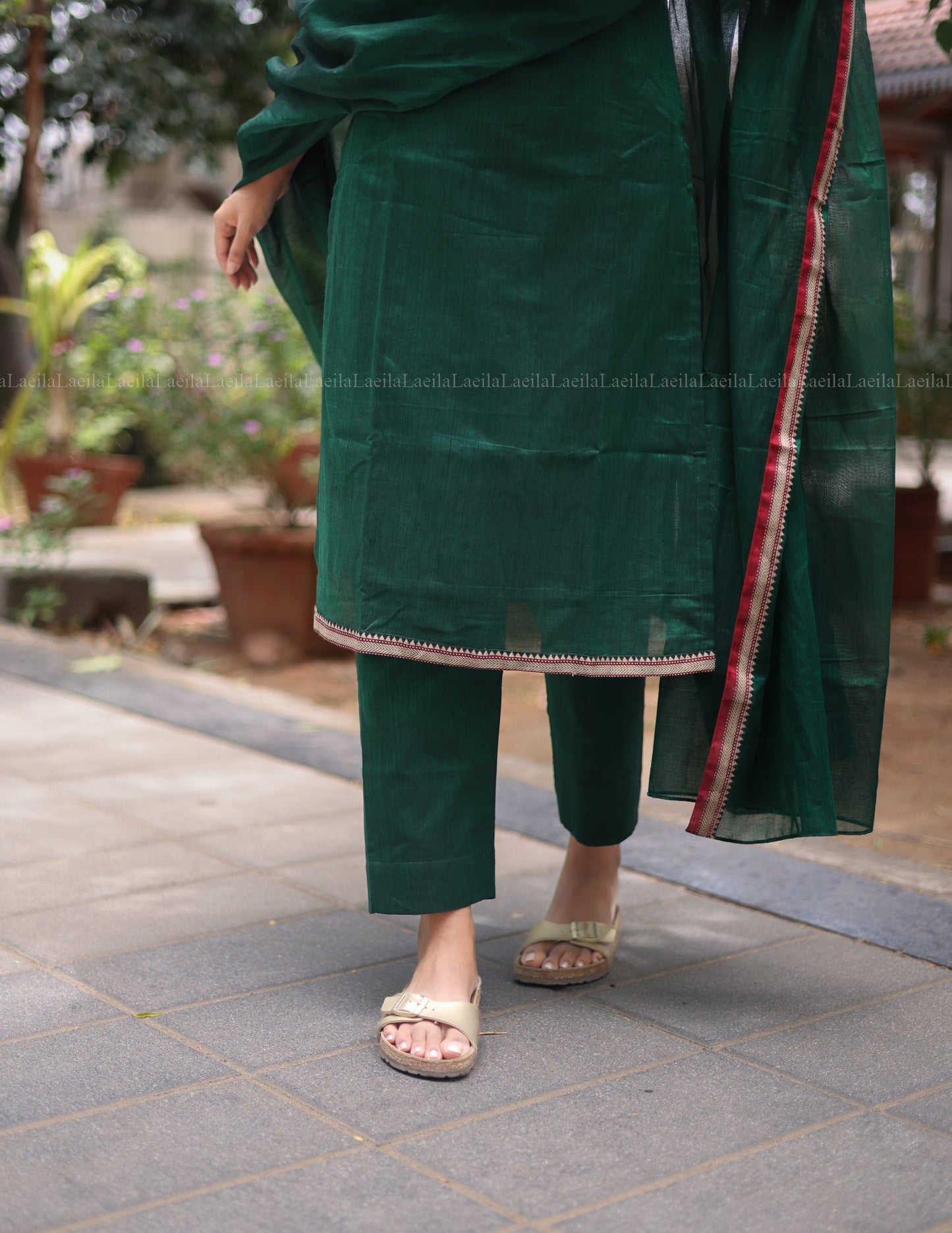 Studio Dark Green Malar Narayanpet Salwar Set With Puff Sleeve