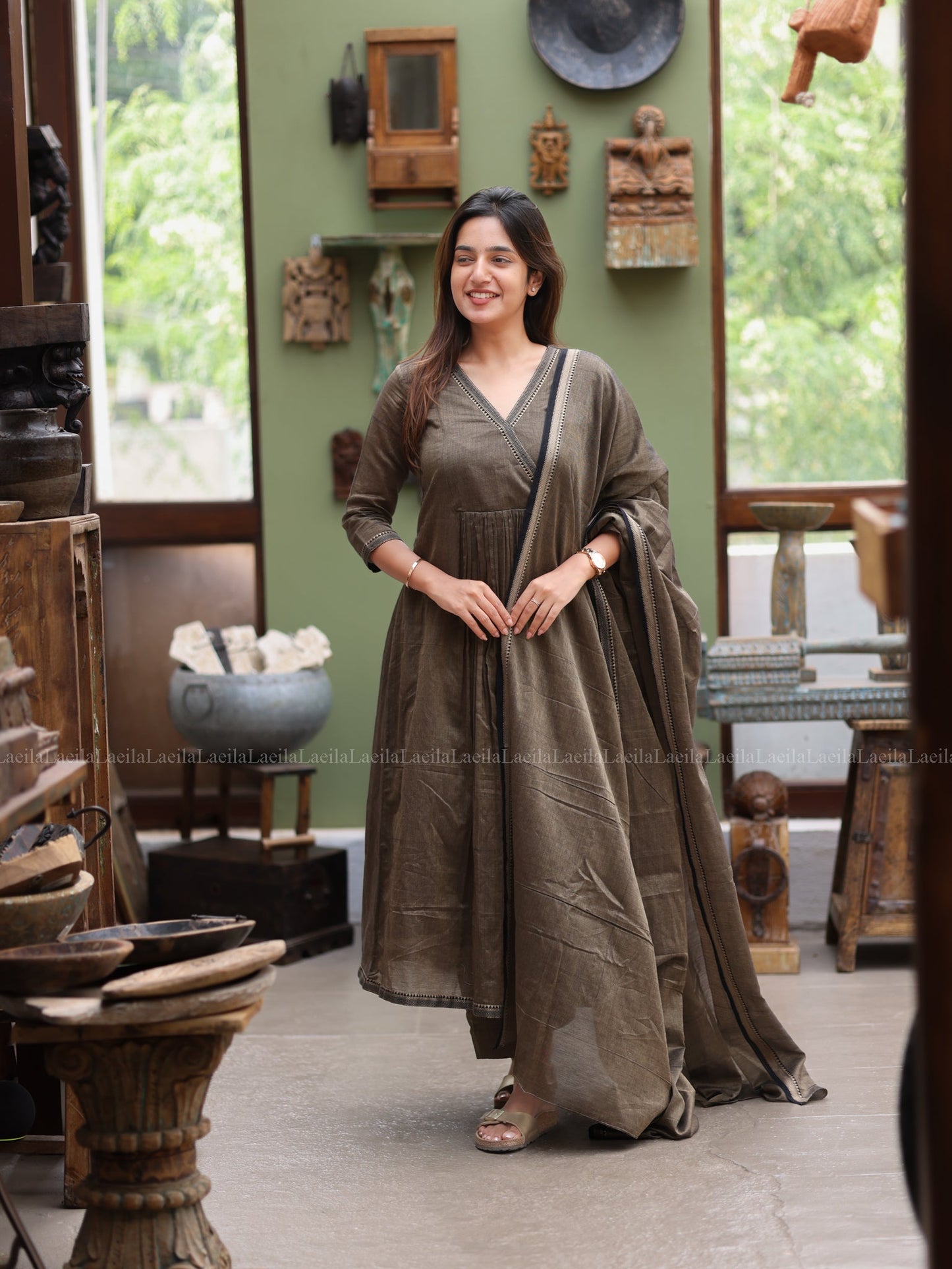 Studio Antique Olive Malar Narayanpet Salwar Set