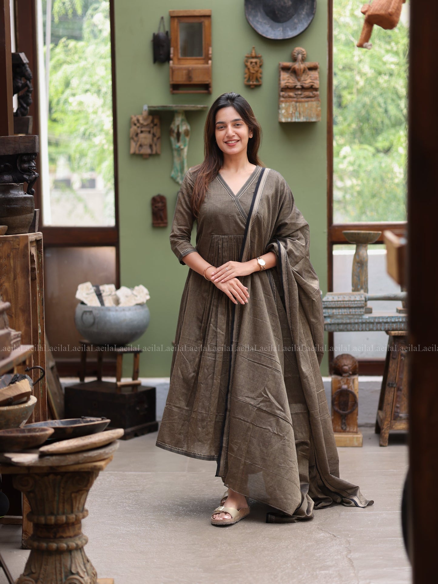 Studio Antique Olive Malar Narayanpet Salwar Set