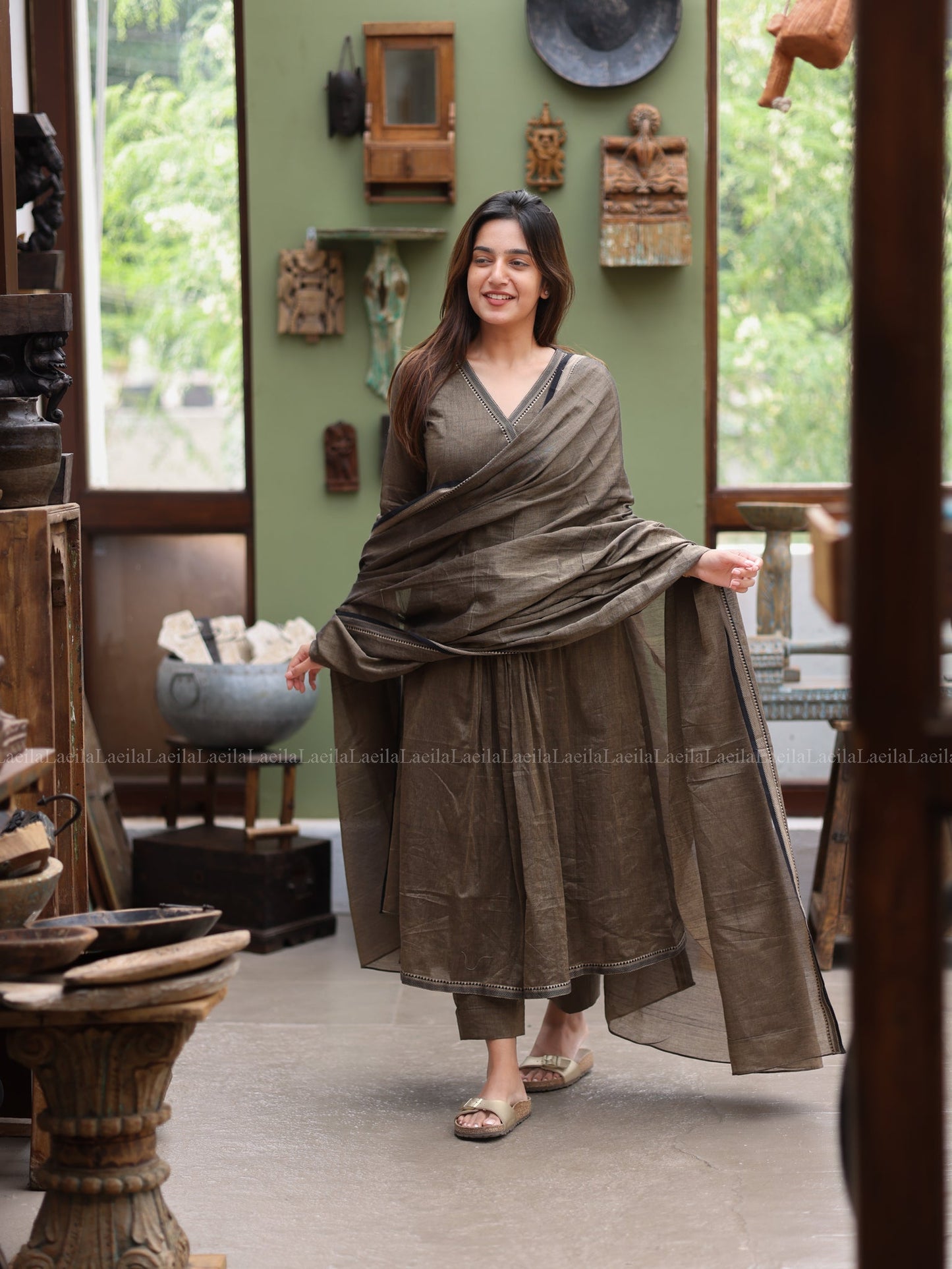 Studio Antique Olive Malar Narayanpet Salwar Set