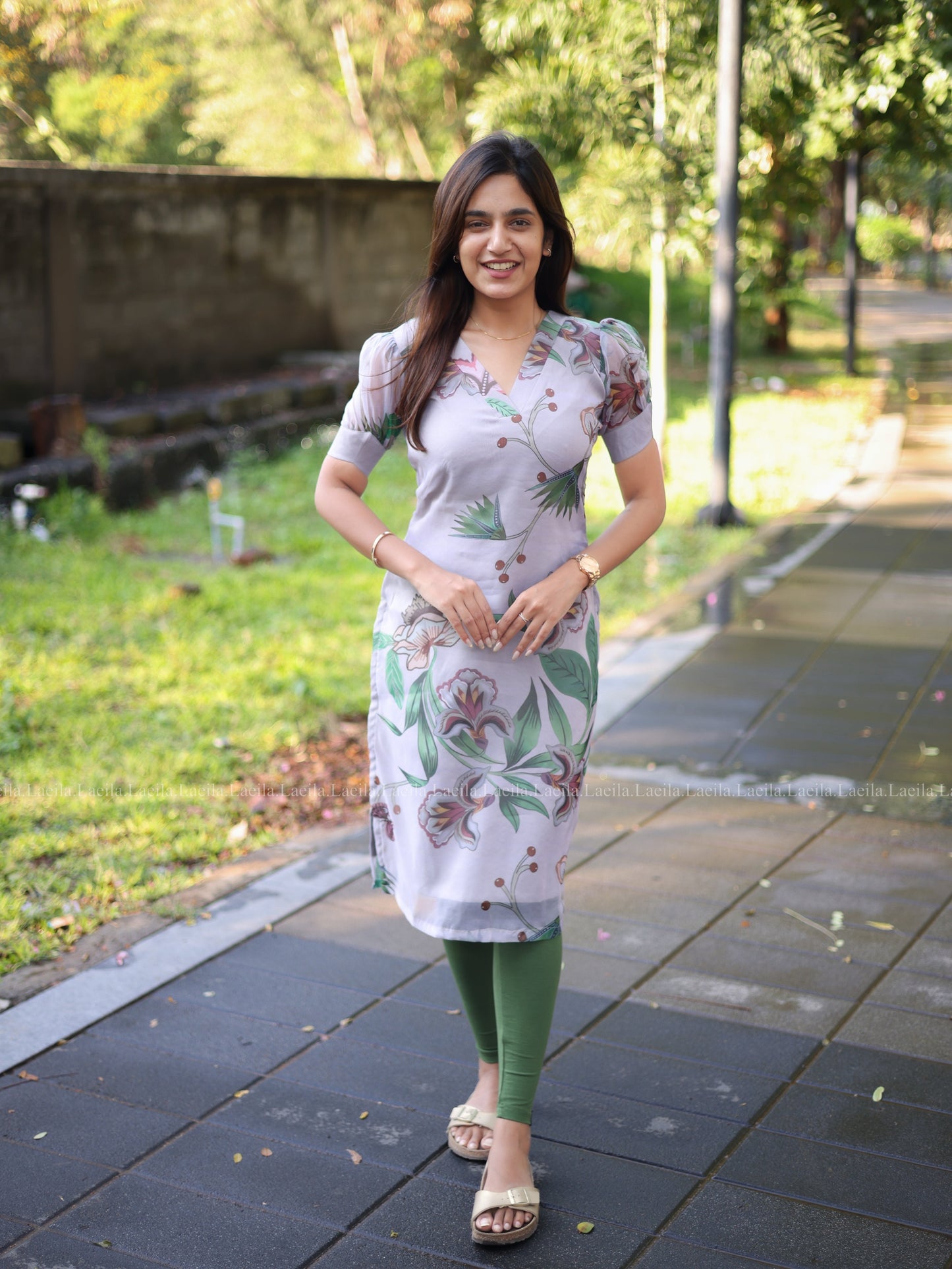 Studio Light Grey Floral organza Top