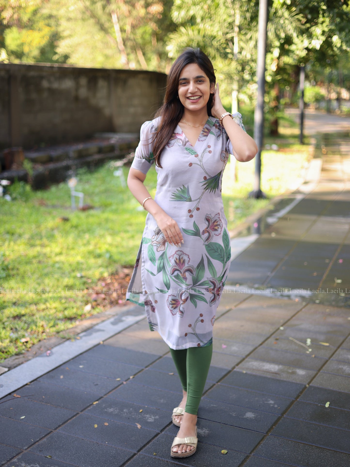 Studio Light Grey Floral organza Top