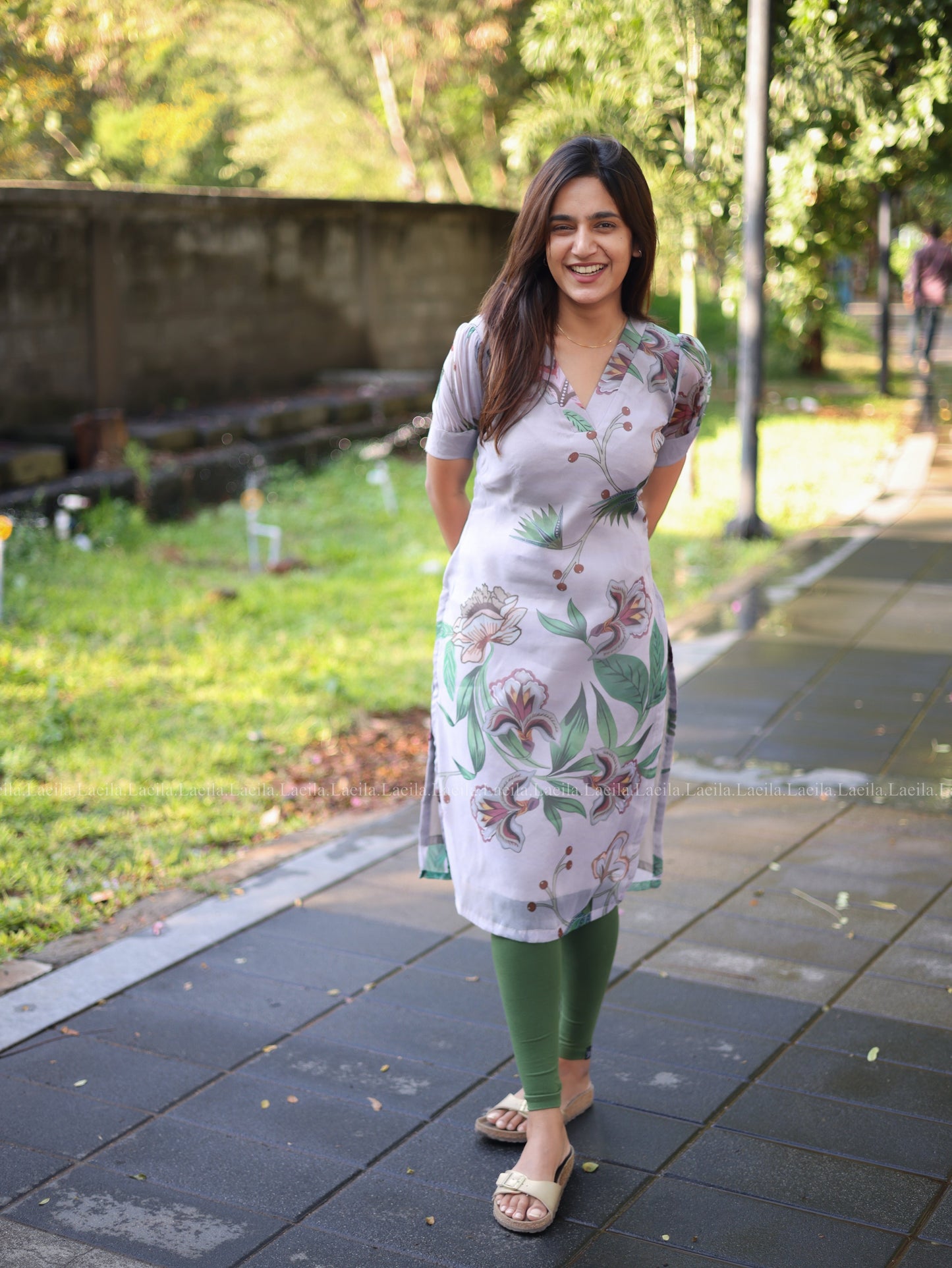 Studio Light Grey Floral organza Top
