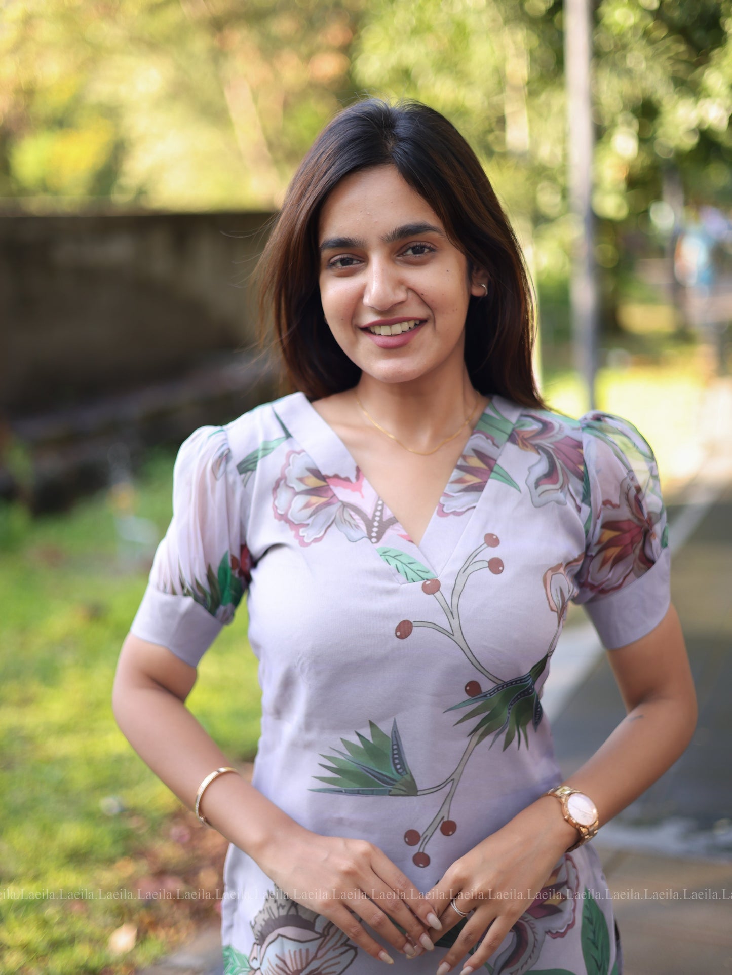 Studio Light Grey Floral organza Top