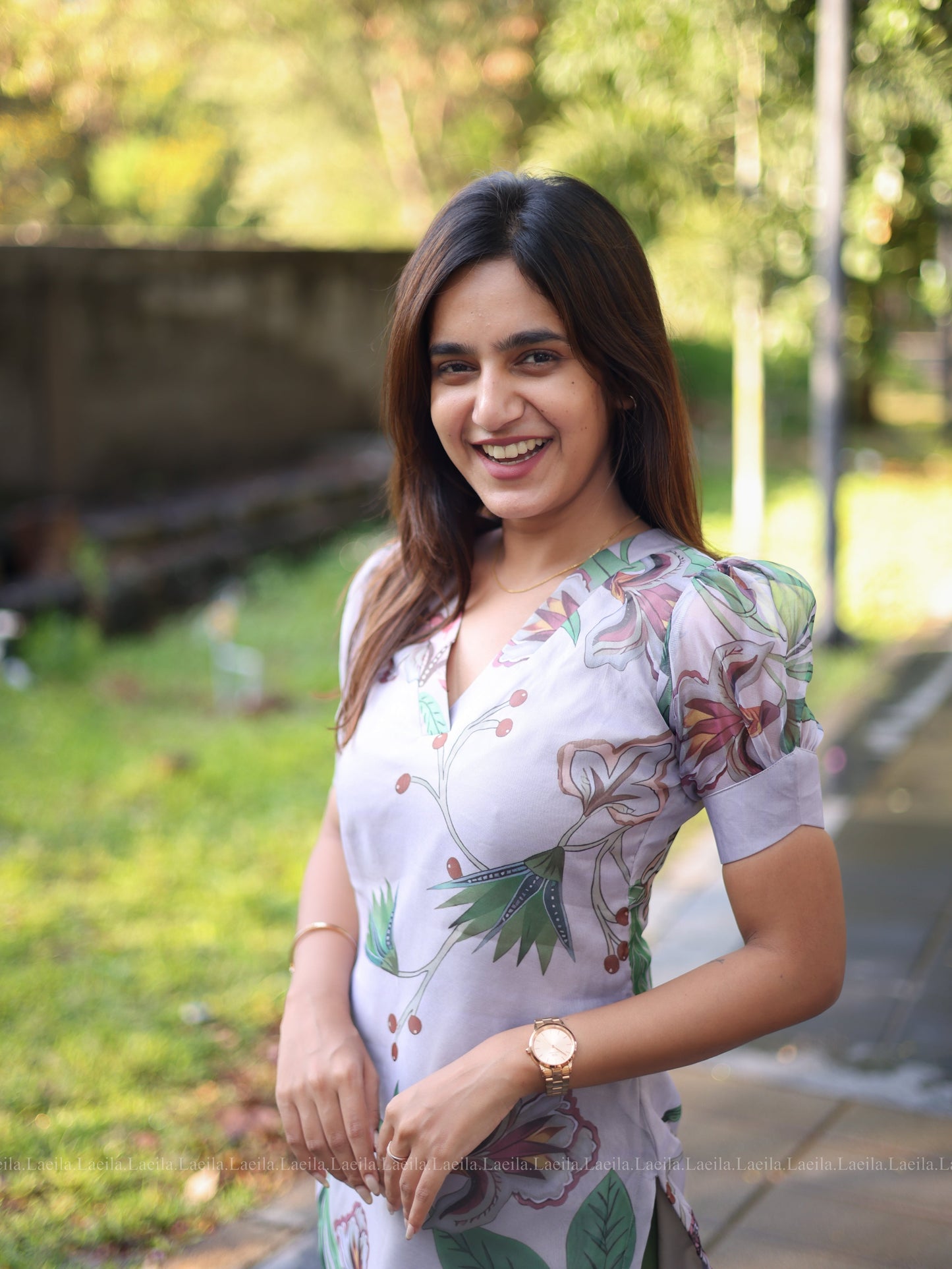 Studio Light Grey Floral organza Top