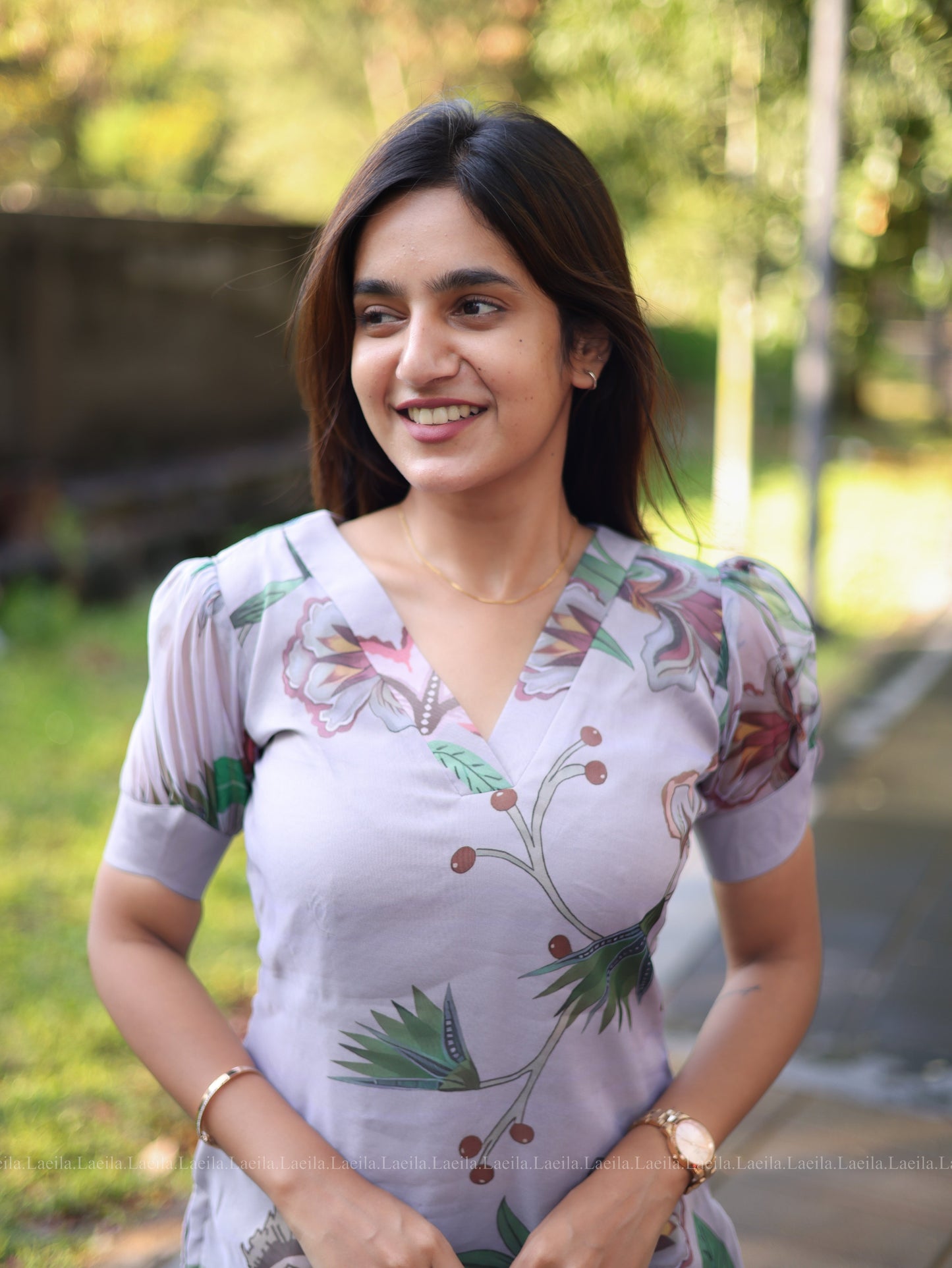 Studio Light Grey Floral organza Top