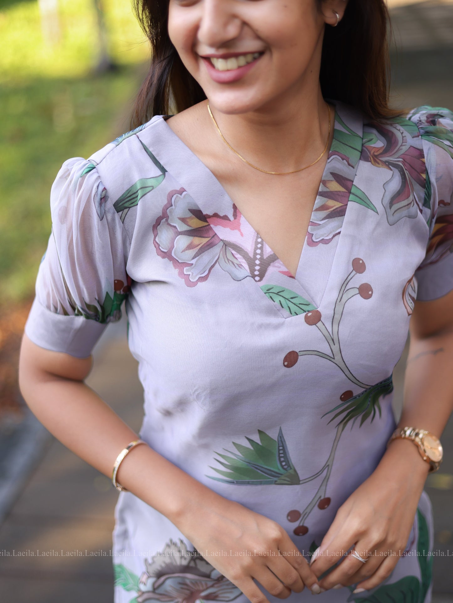 Studio Light Grey Floral organza Top