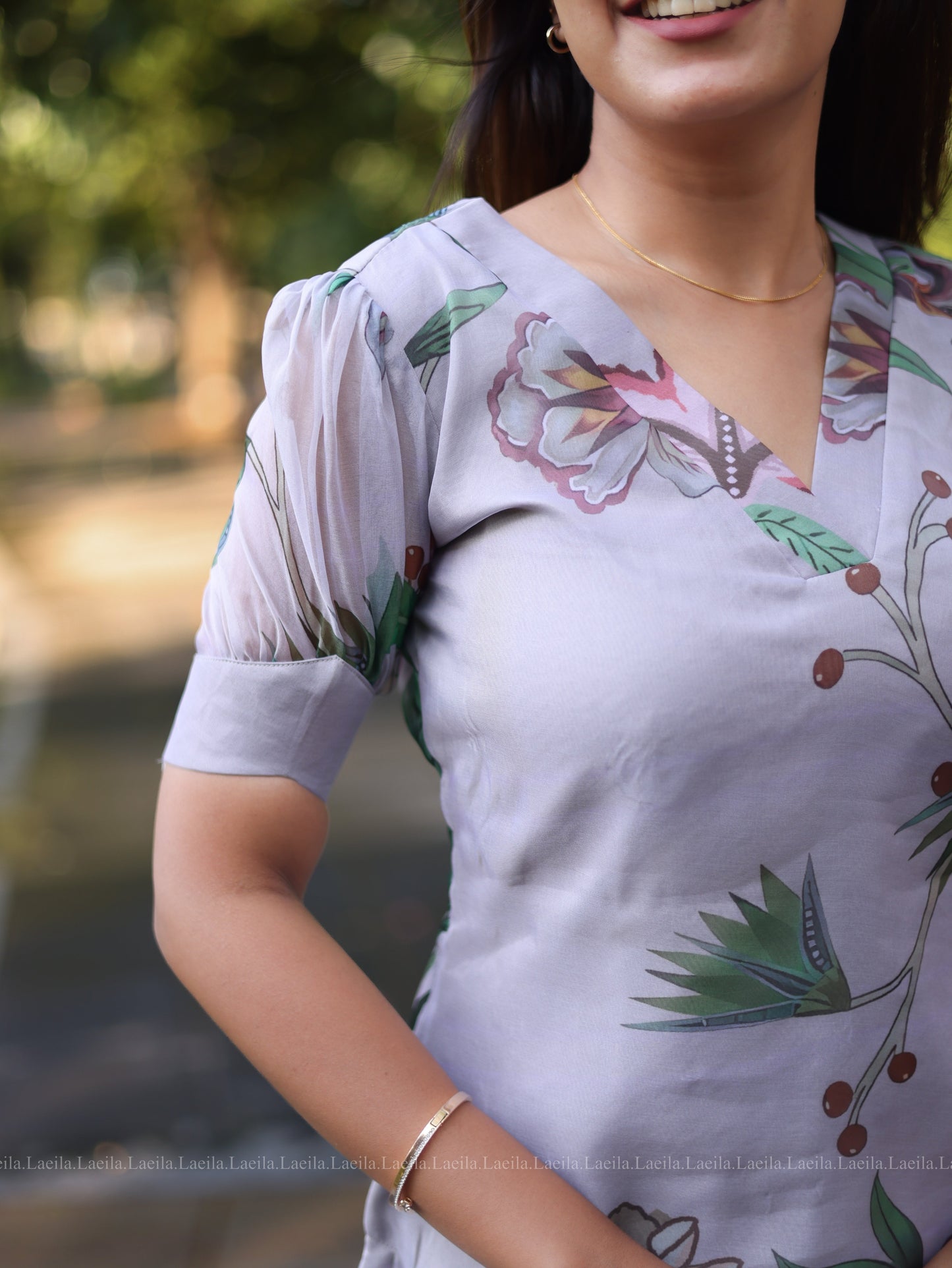 Studio Light Grey Floral organza Top