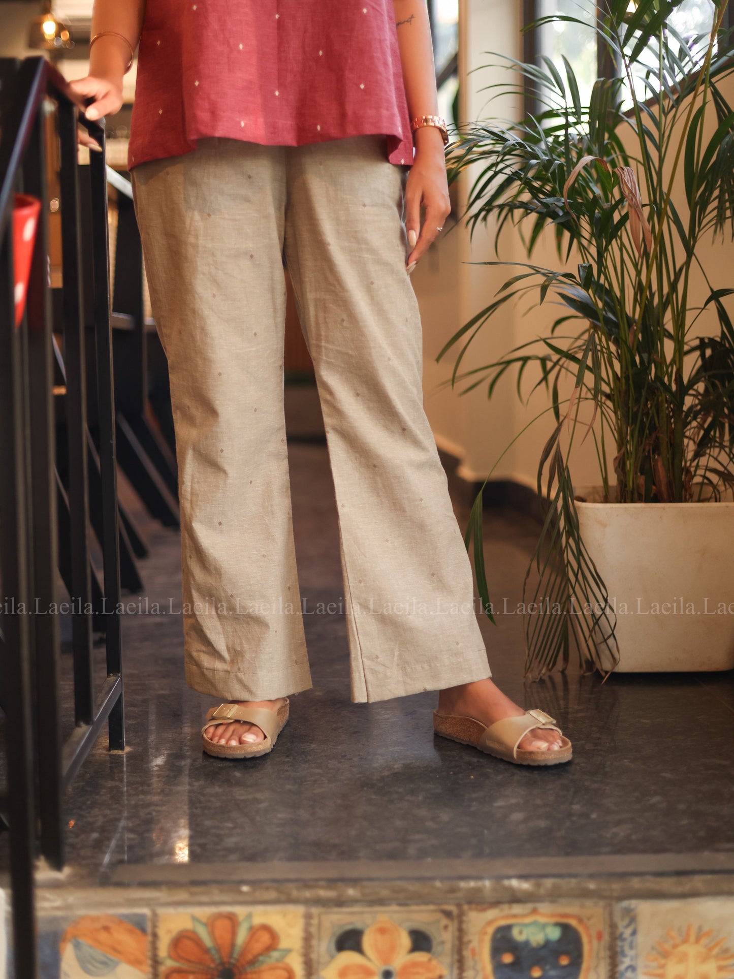Studio Foxy Pink Hayati Top & Beige Pant Set