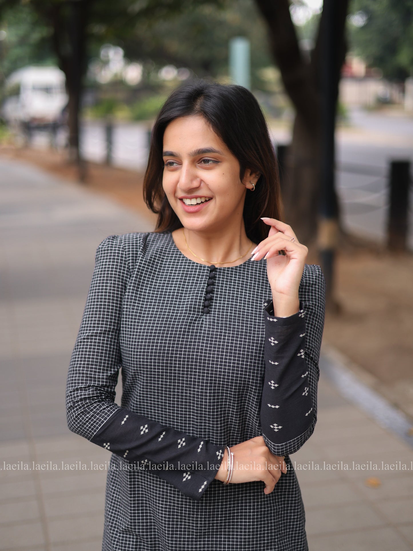 Studio Black Checked Full Sleeve Top