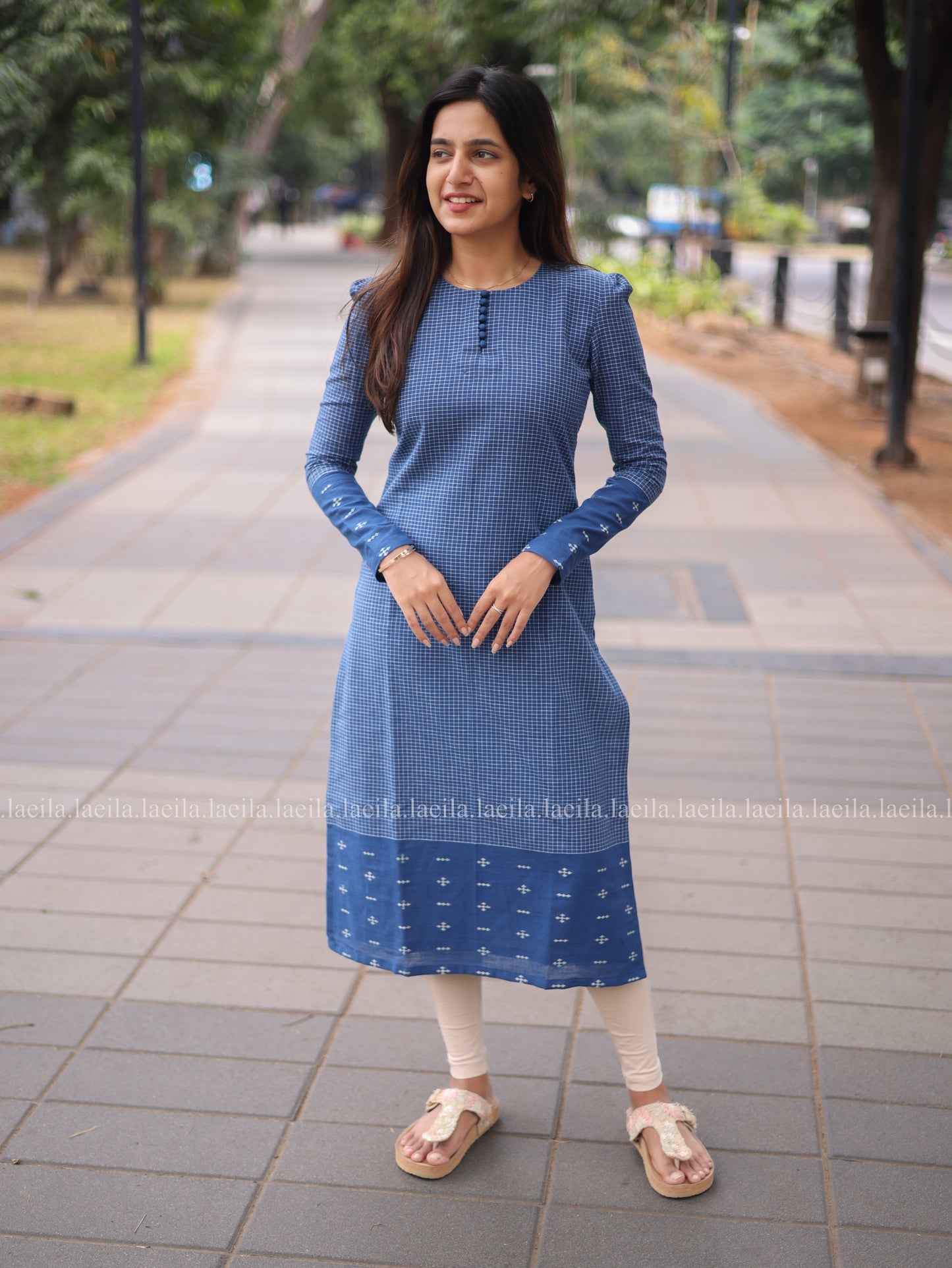 Studio Blue Checked Full Sleeve Top