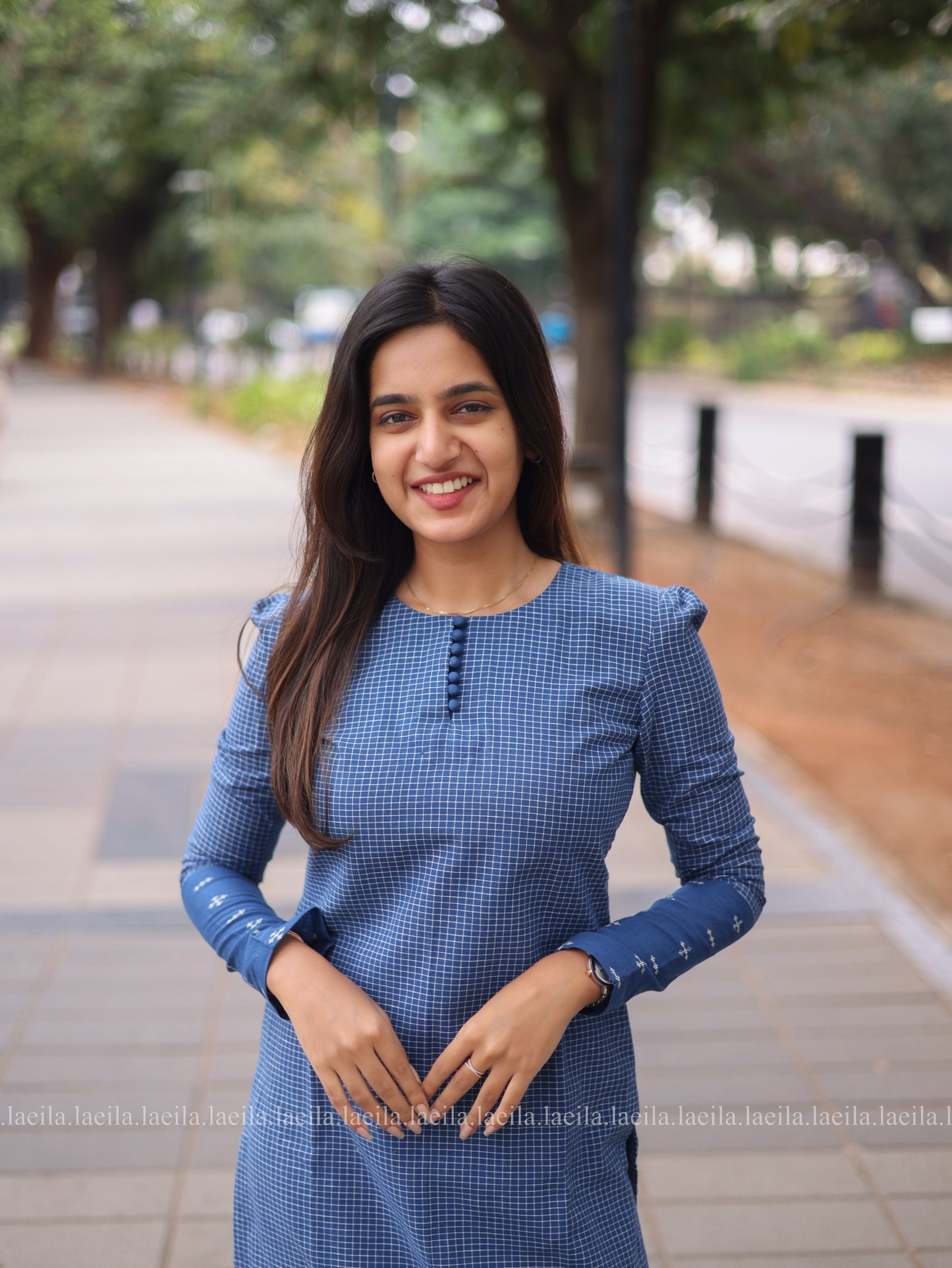 Studio Blue Checked Full Sleeve Top