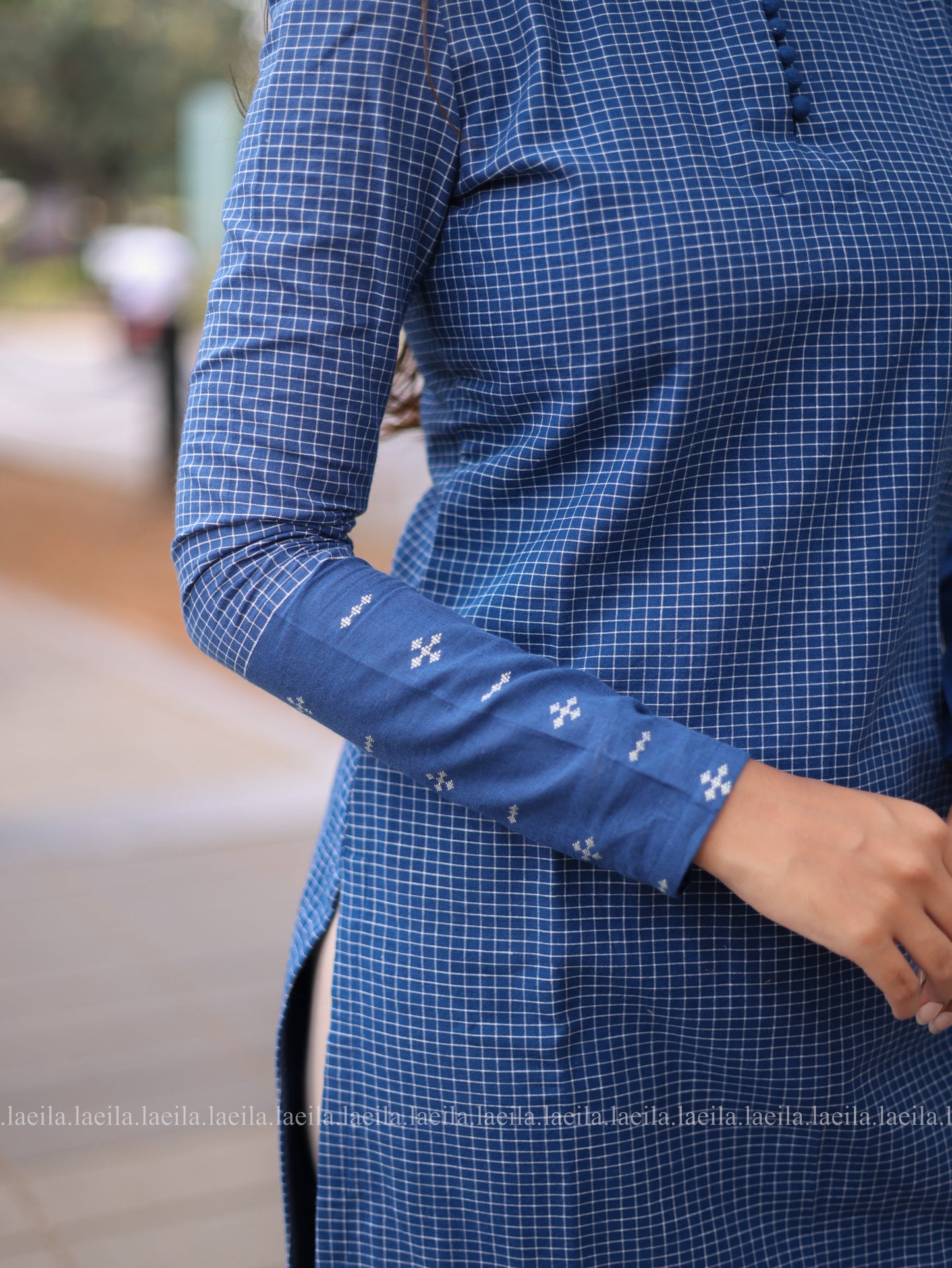 Studio Blue Checked Full Sleeve Top