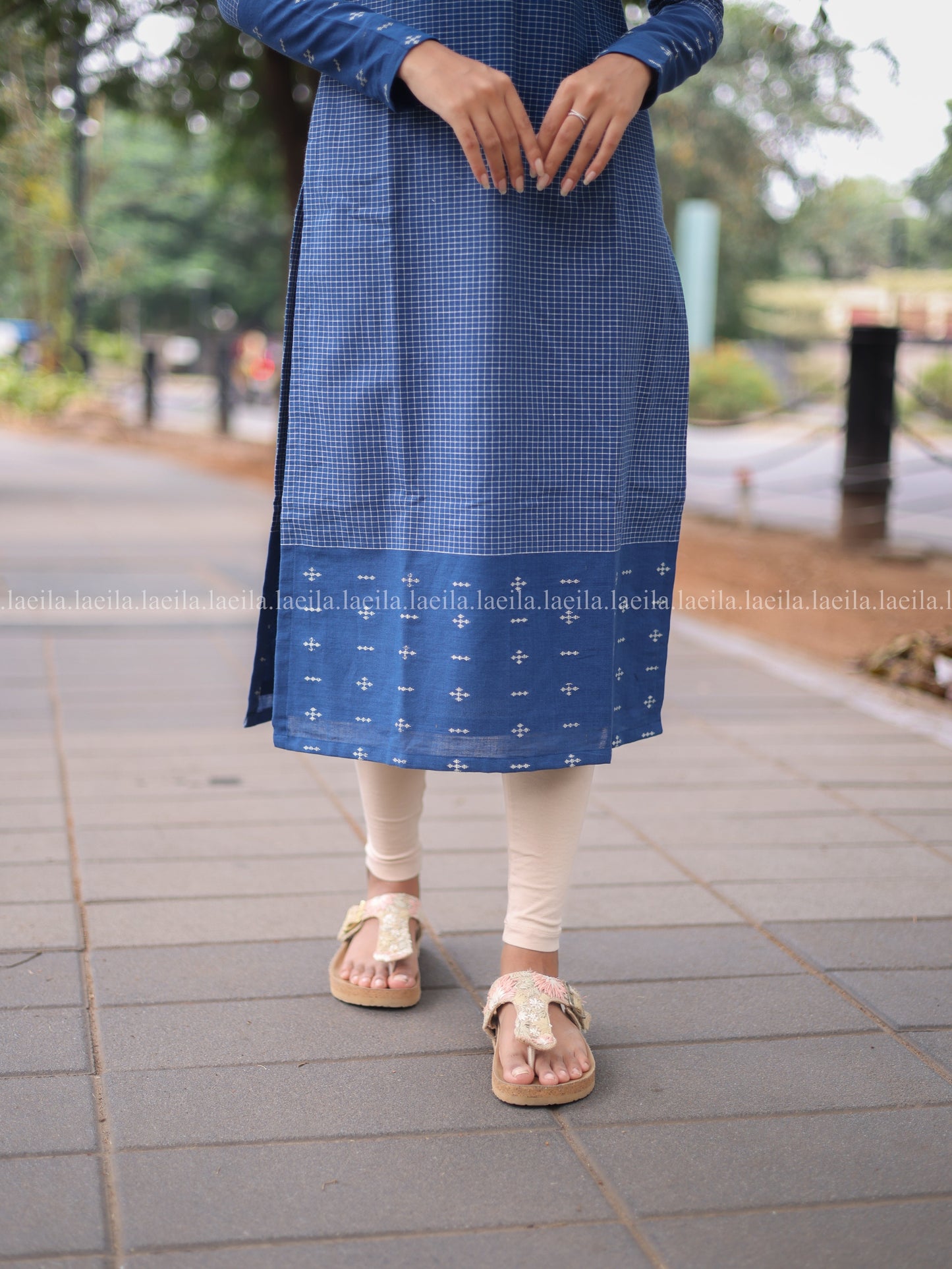 Studio Blue Checked Full Sleeve Top