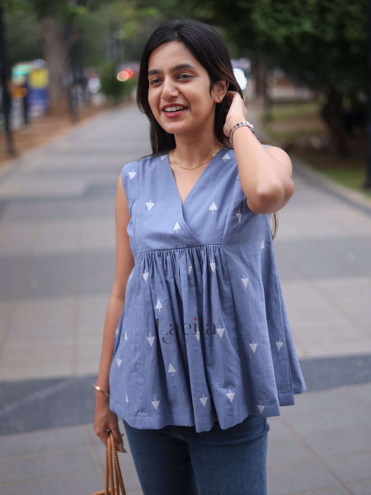 Studio Blue arrow A line denim top