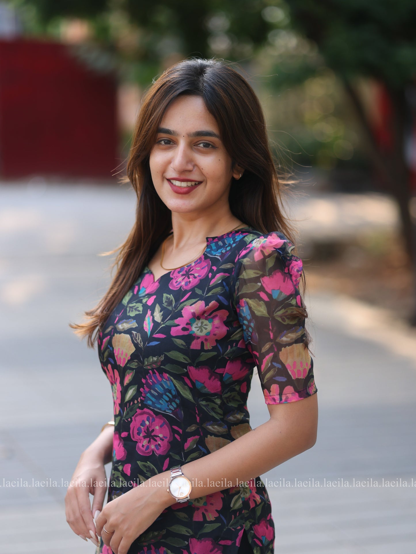 Studio Black Floral Organza Top