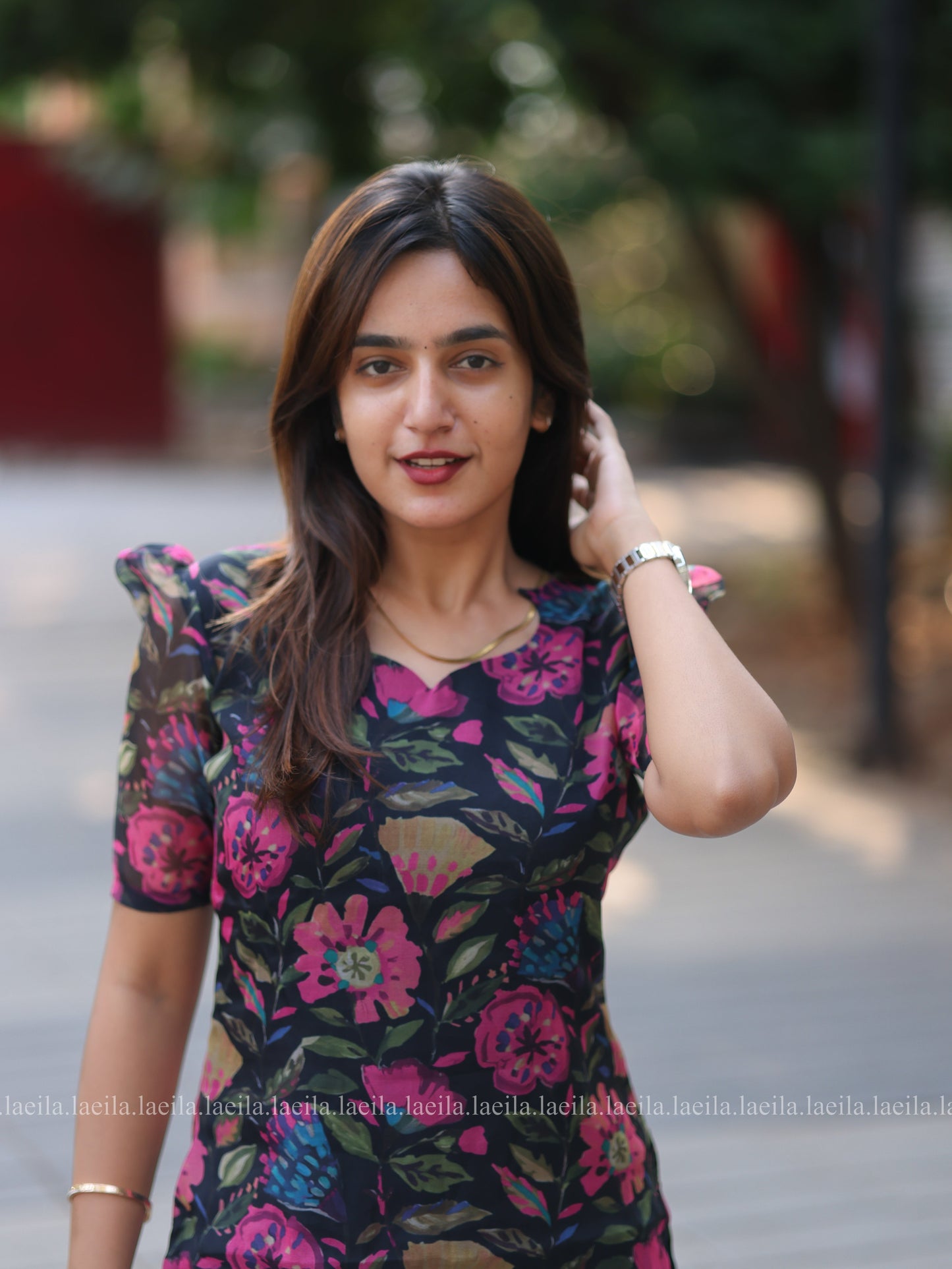 Studio Black Floral Organza Top