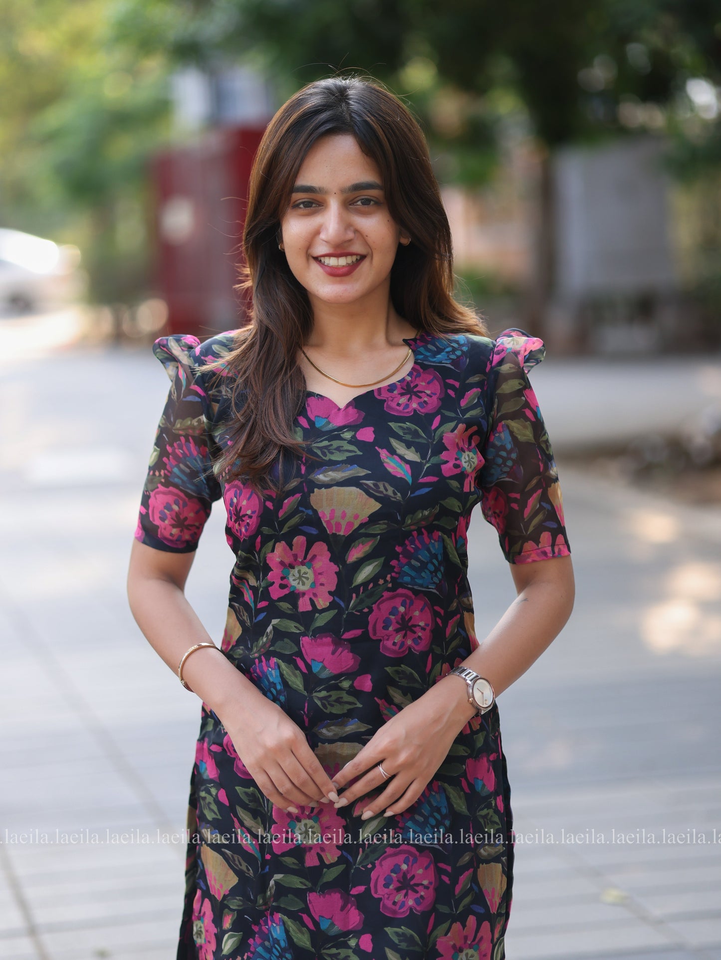 Studio Black Floral Organza Top